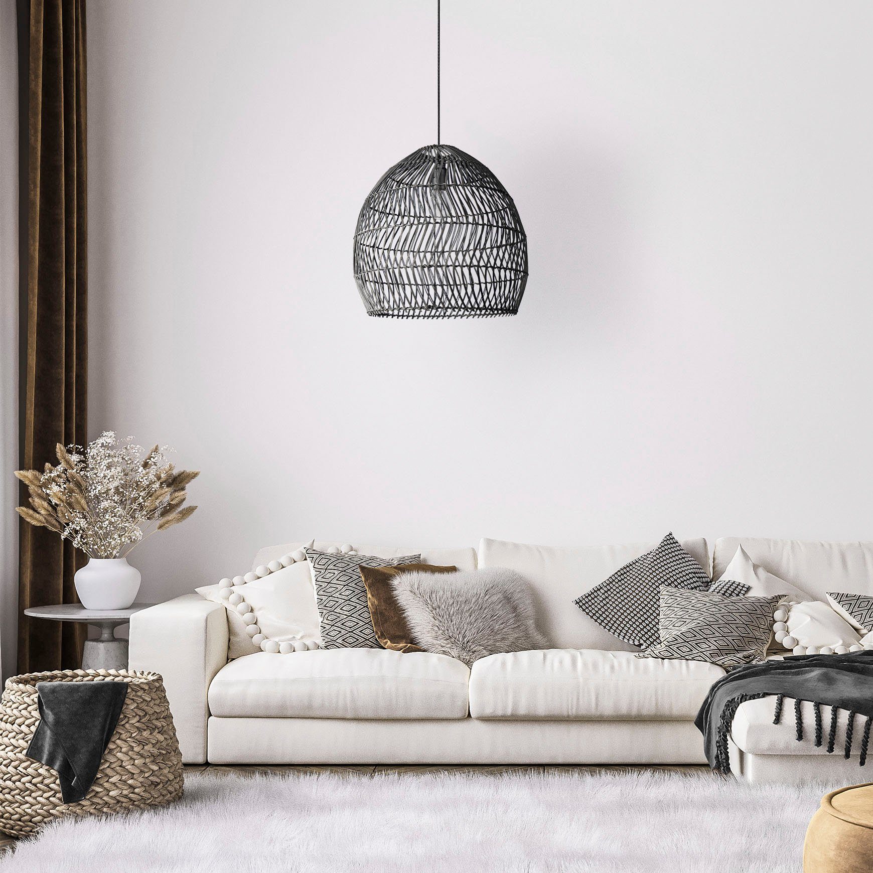Paco Home Hanglamp ORNA Pendellamp rattan mand Boho modern eetkamerlamp natuurlijk vintage E27