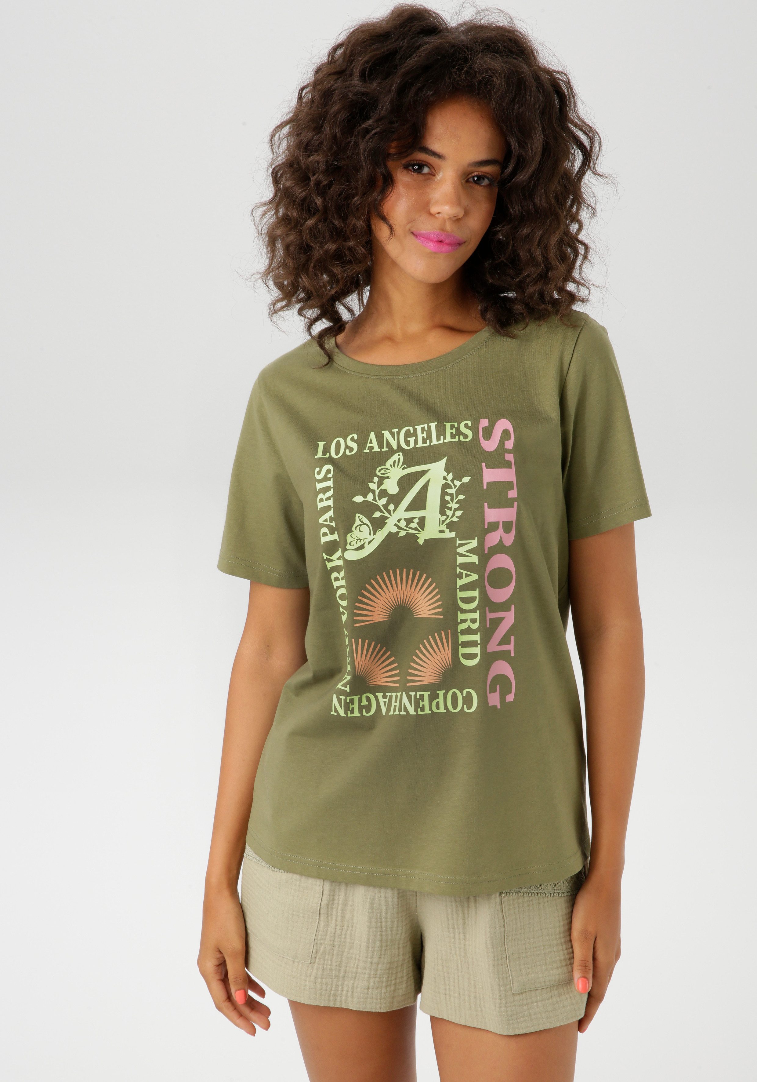 Aniston CASUAL T-shirt met kleurharmonische voorprint van foliedruk nieuwe collectie