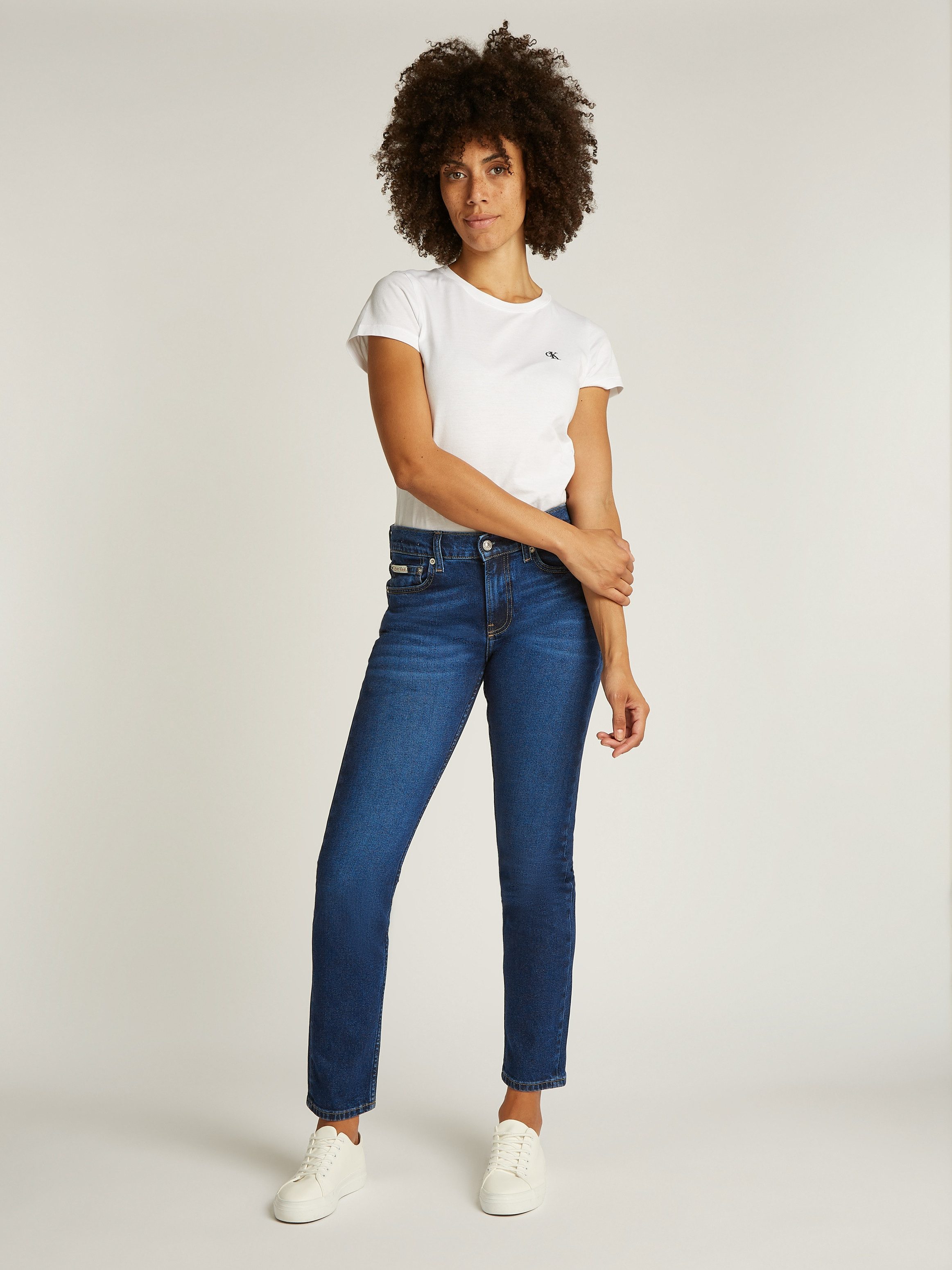 Calvin Klein Slim fit jeans SLIM Muntzakje, logo borduursel
