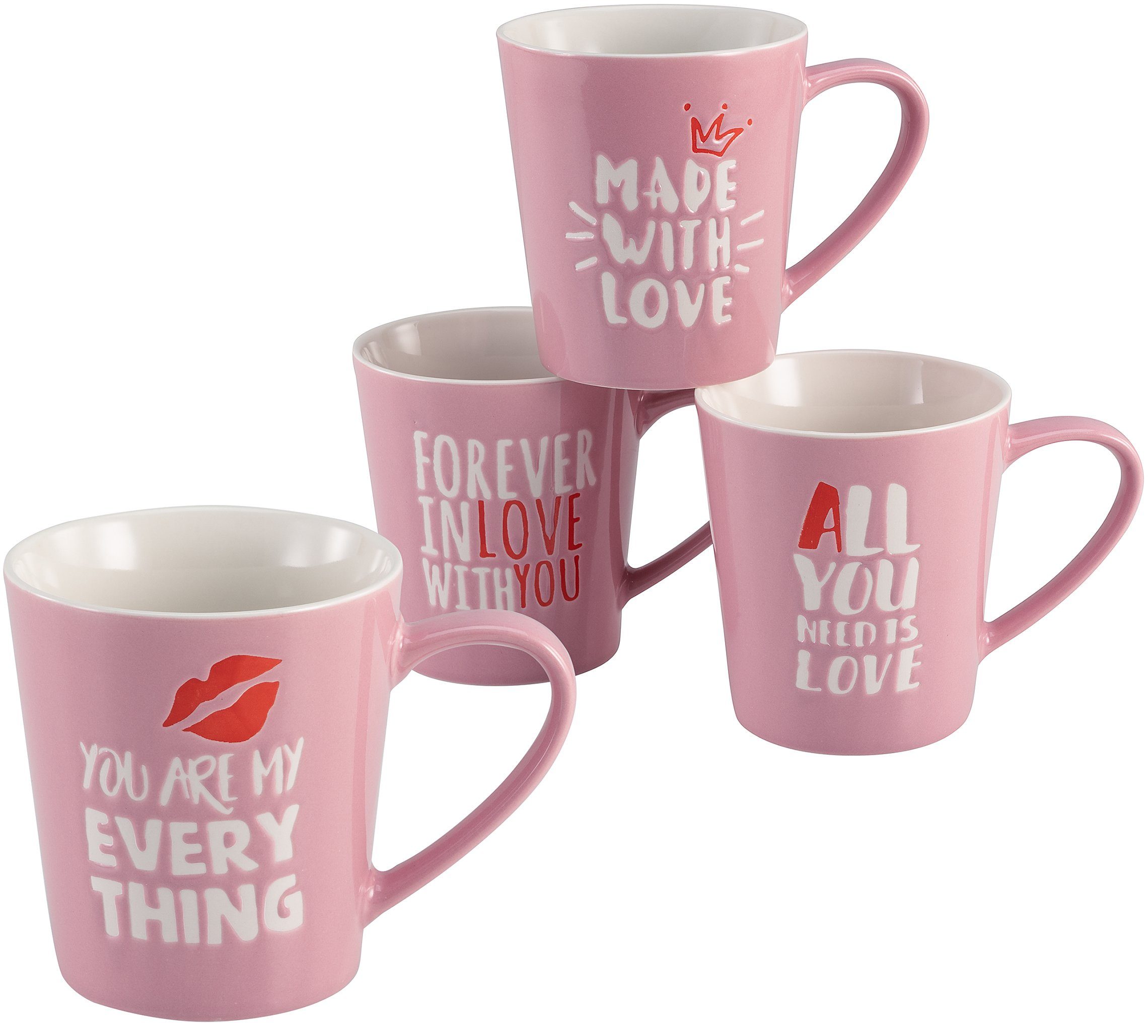 CreaTable Beker Koffiebeker Love collection met liefdesverklaring, kopjesset(set, 4-delig)
