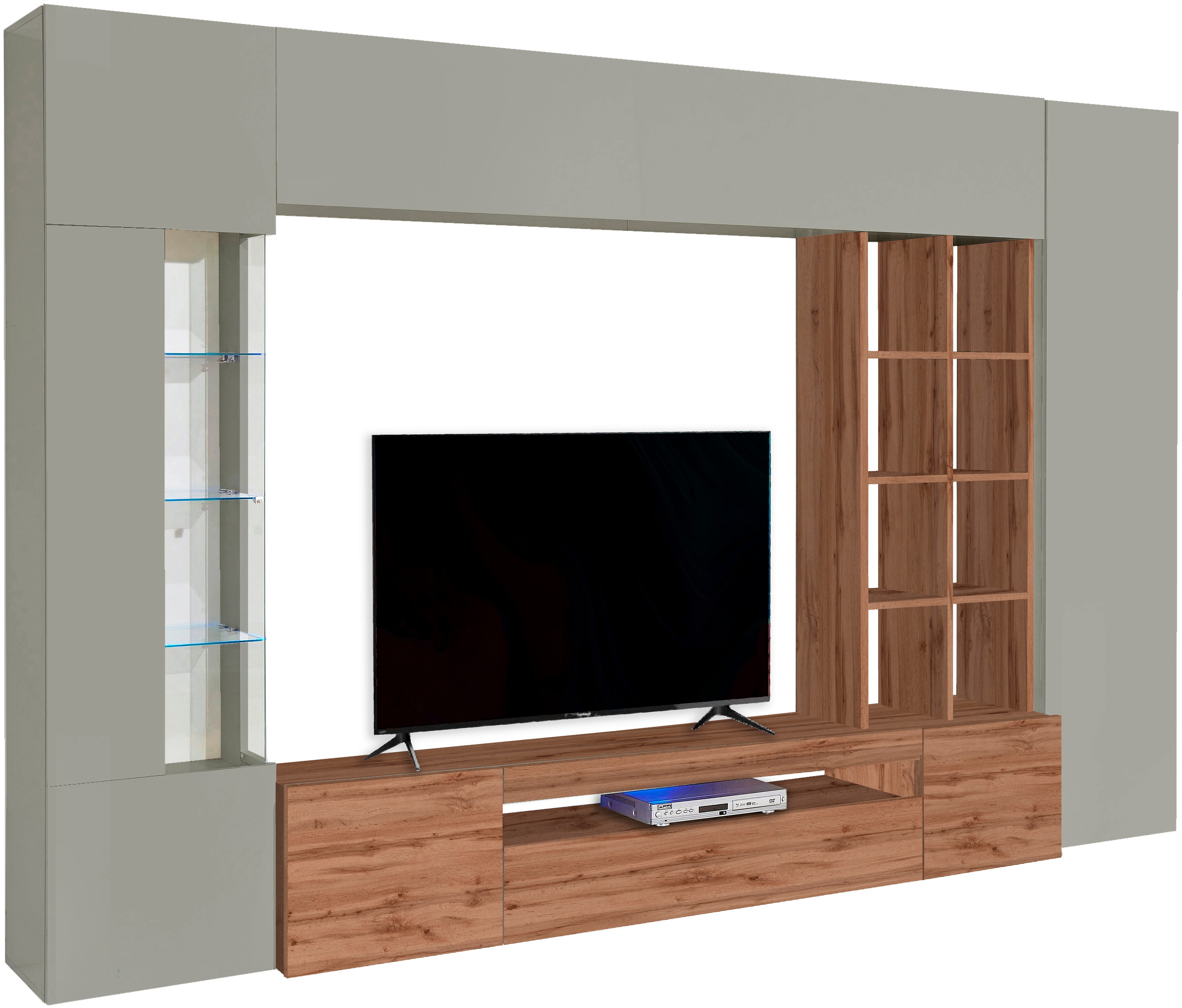 INOSIGN Wandmeubel New Egypt, wandmeubel, mediameubel, woonkamerwand 2 kleppen, 2 kleine deuren, 2 grote deuren, rekopbouw breedte 290 hoogte 191 (set, 5-delig)