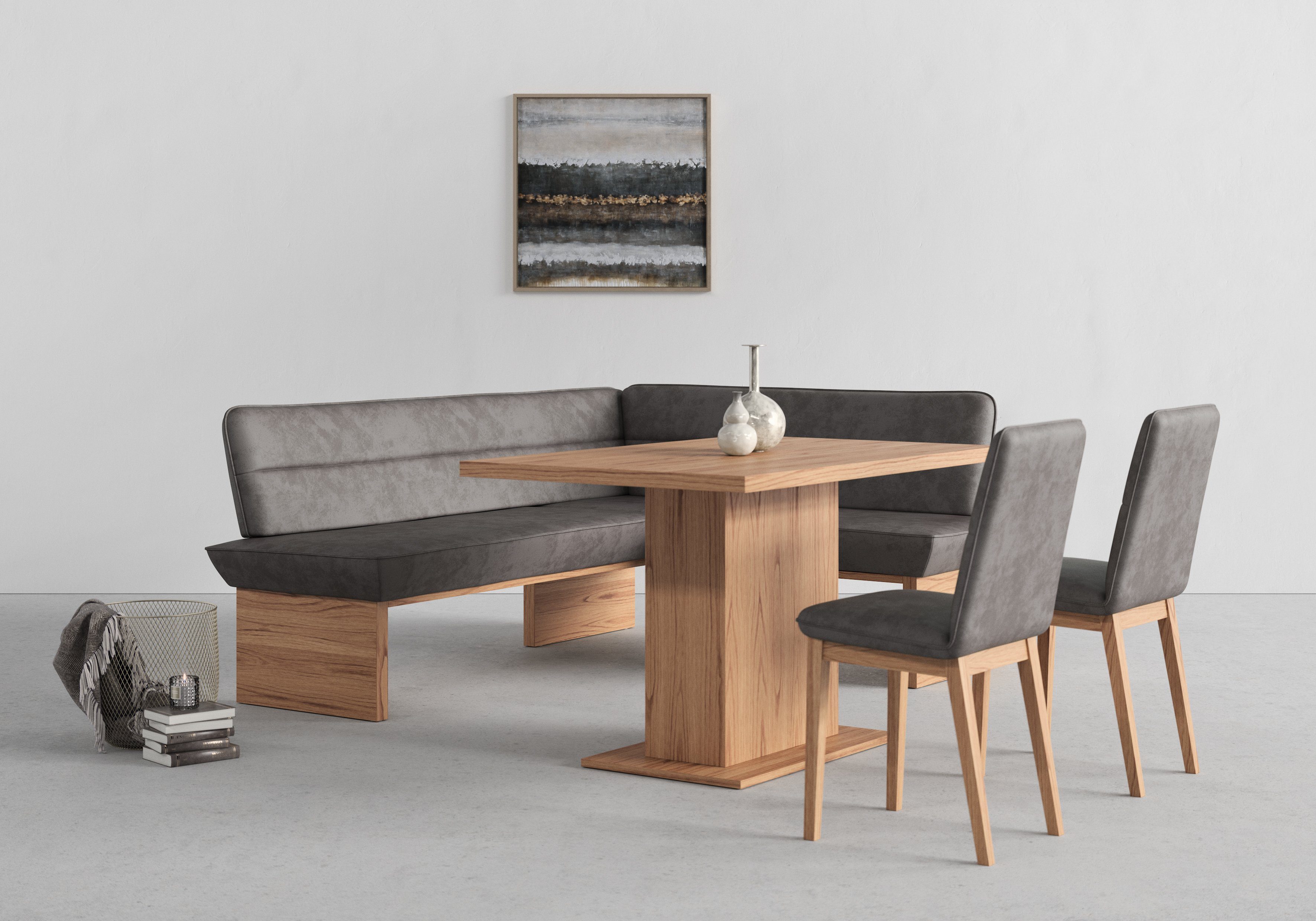 Home affaire Eethoek Beluna + Cross eethoek zitgroep hoekbank keukenbank BESTSELLER (set, 4-delig) eethoeken maat Luxe-microvezel grijs