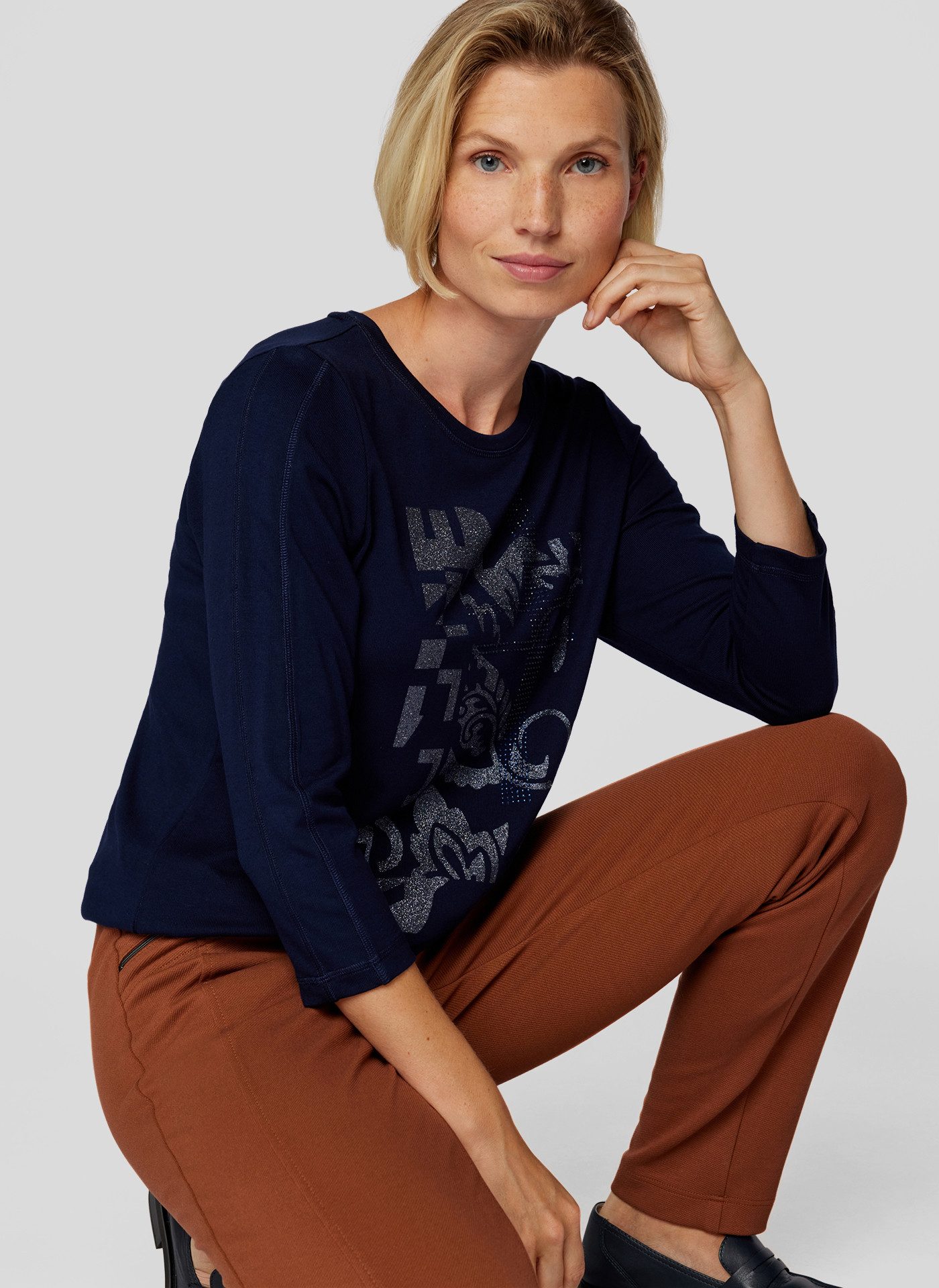 Rabe Shirt met 3/4 mouwen met glanzende frontprint