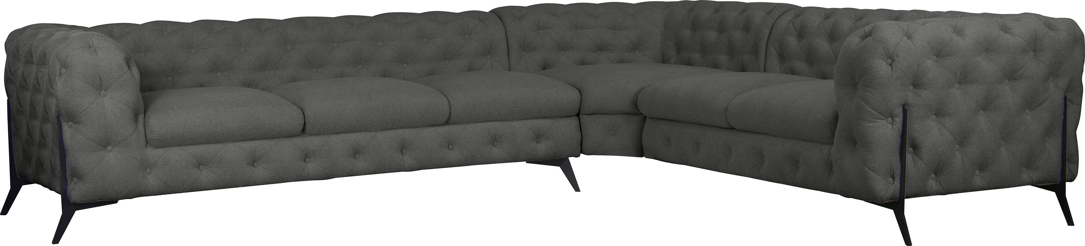 Leonique Chesterfield-bank Amaury L-vorm grote hoekbank, chesterfield-look, breedte 323 cm, kleur van de poten ter keuze
