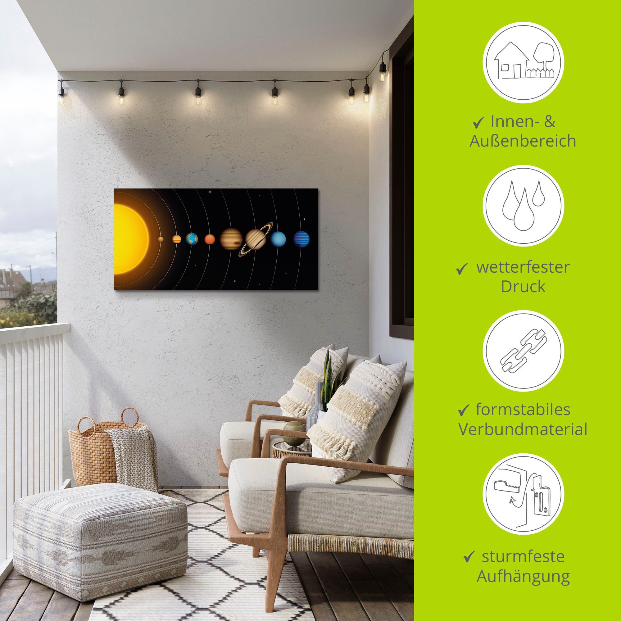 Artland Artprint Vector zonnestelsel met planeten als artprint van aluminium, artprint voor buiten, artprint op linnen, poster, muursticker