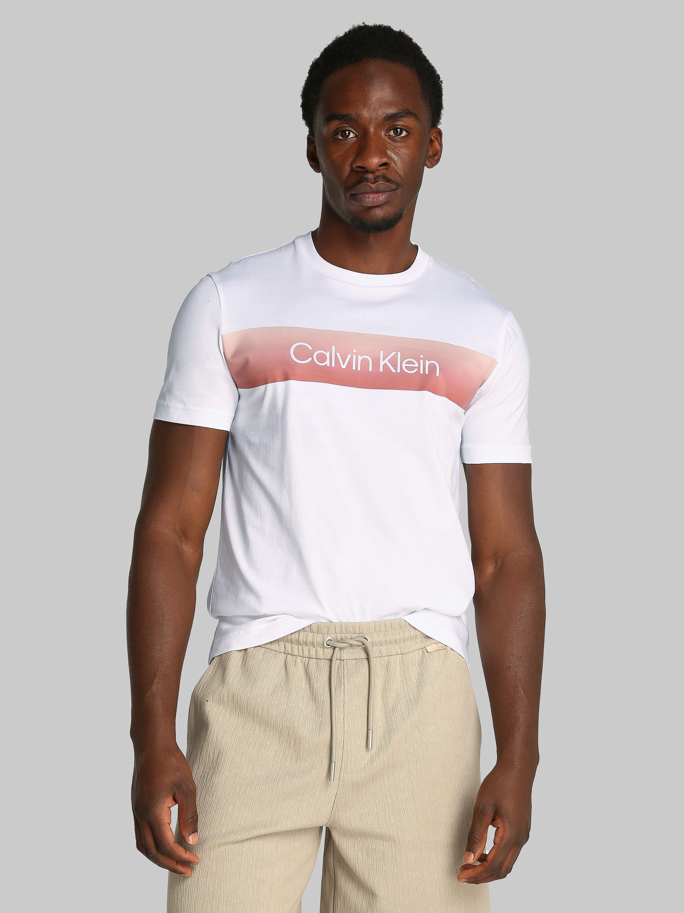 Calvin Klein T-shirt LINEAR OMBRE CHEST LOGO T-SHIRT heren t-shirts maat M wit
