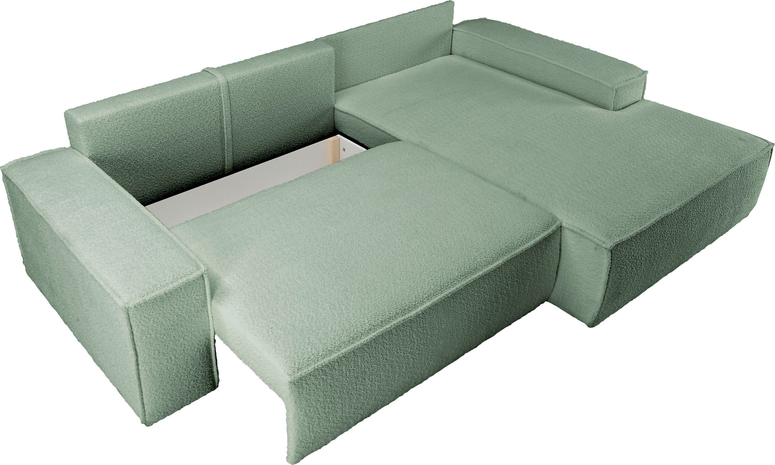 andas Hoekbank Finnley slaapbank 267 cm in Bouclé, fijne structuur en cord, L-vorm