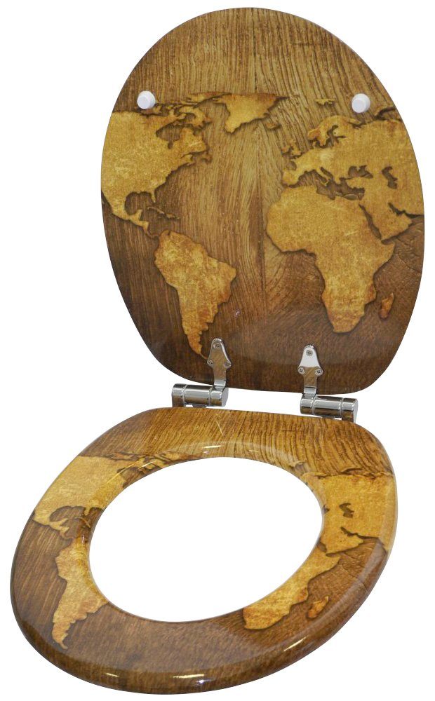 Sanilo Set badkameraccessoires World Map bestaand uit toiletzitting, badmat, stop, zeepdispenser, toiletborstel (complete set, 6-delig)