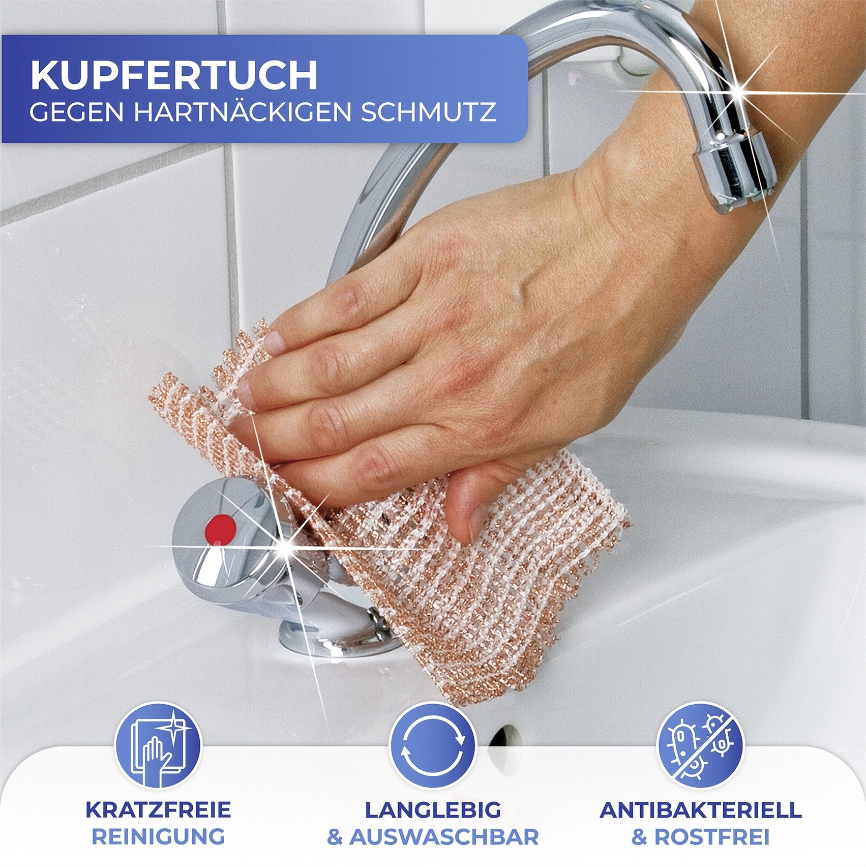 Maximex Reinigingsdoekje Koper doek verwijdert voorzichtig hardnekkig vuil, roestvrij en uitwasbaar (set, 10 stuks)