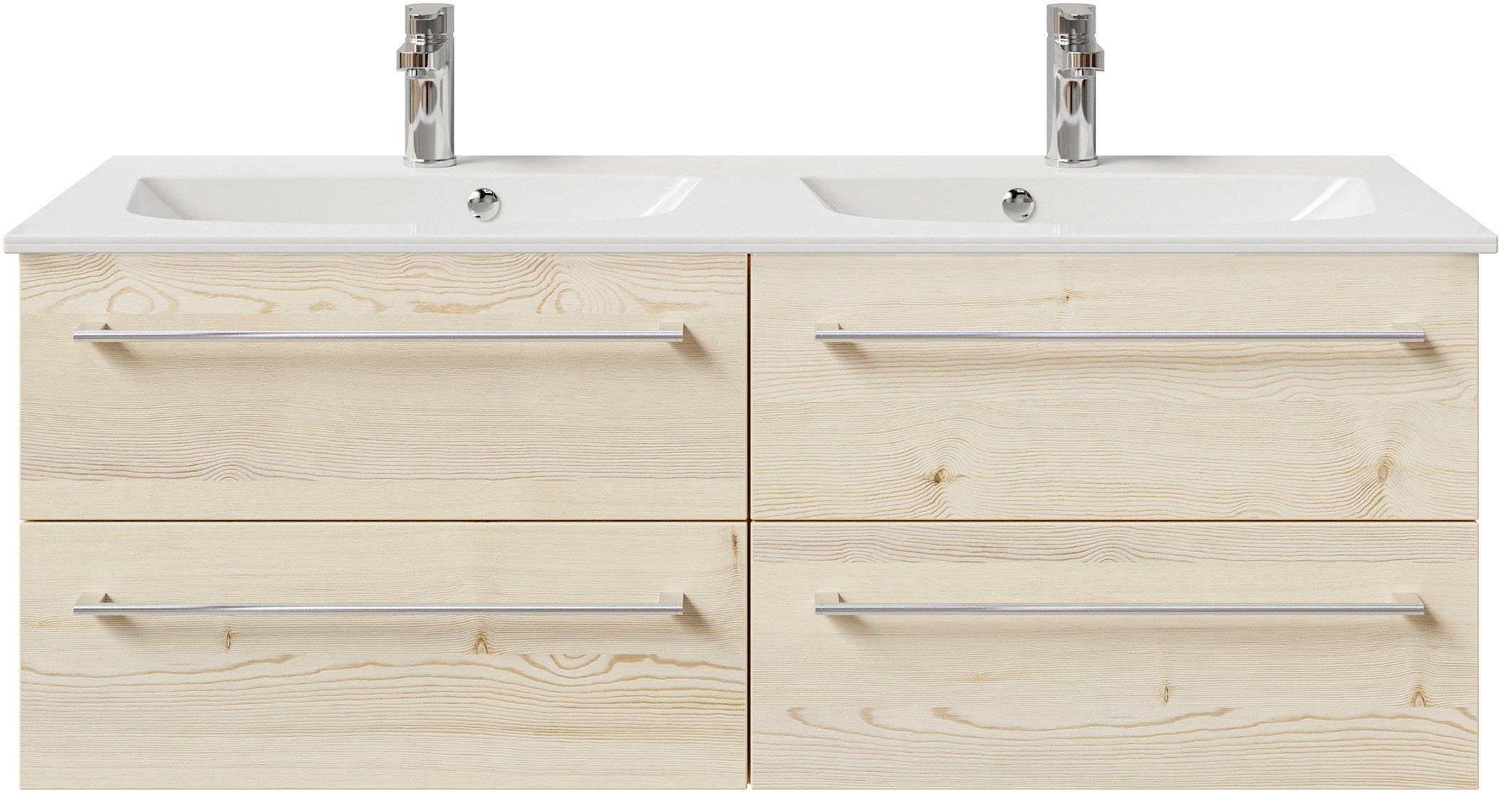 Saphir Wastafelonderkast Serie 6025 mineraalmarmeren wastafel met onderkast, 132 cm breed Dubbele wastafel met 4 lades, hangend, verschillende uitvoeringen (2-delig)