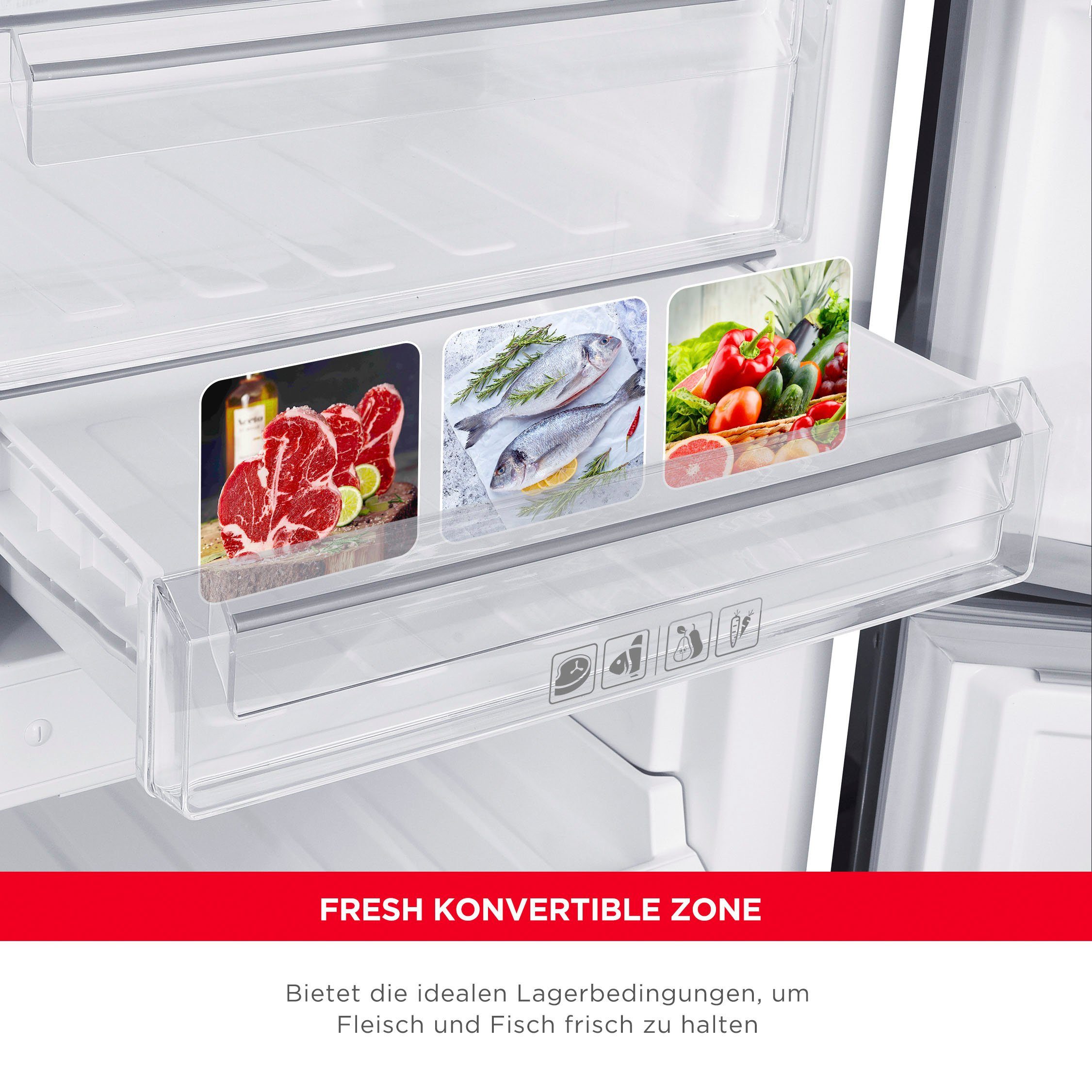 Hanseatic Koel-vriescombinatie HKGK19560CNFDI Snelle vriesfunctie, Eco-modus, NoFrost, Display, Deuralarm