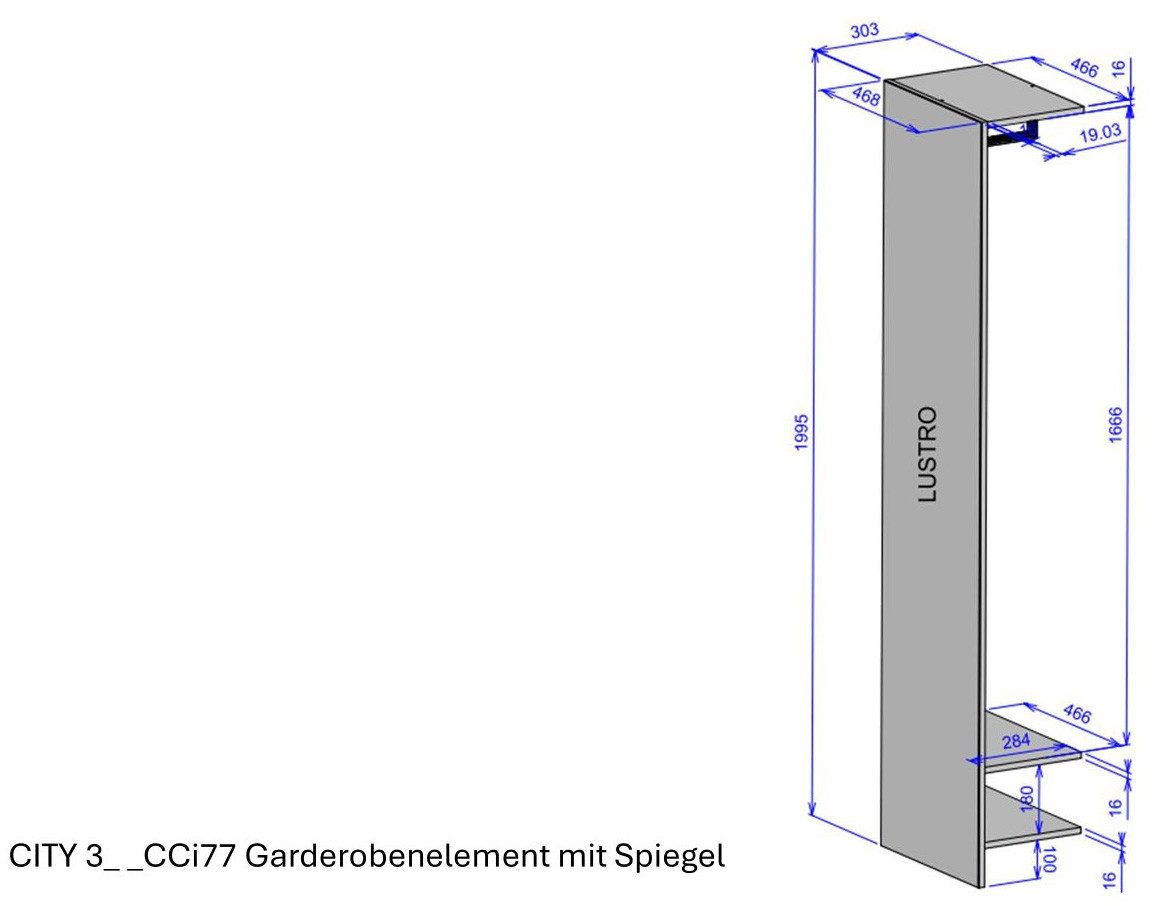 INOSIGN Kledingkast GIRON/CiTY, Kast met spiegelfront, Kledingkast, Wotan Eik met kledingstang, modern design, aan beide zijden geopend, 50 cm breed