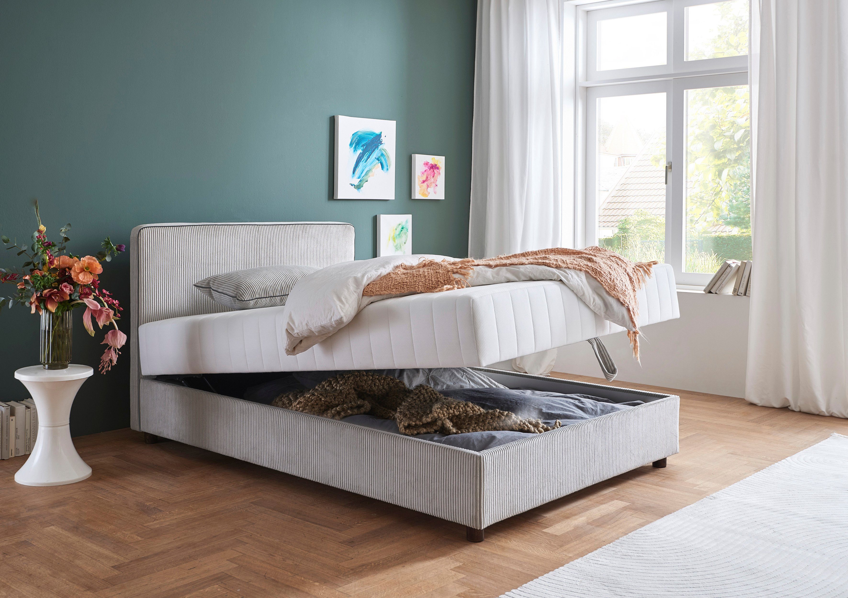 ATLANTIC home collection Bed Corinna Boxspring bed incl. opbergruimte, ribfluweel, verkrijgbaar in verschillende breedtes