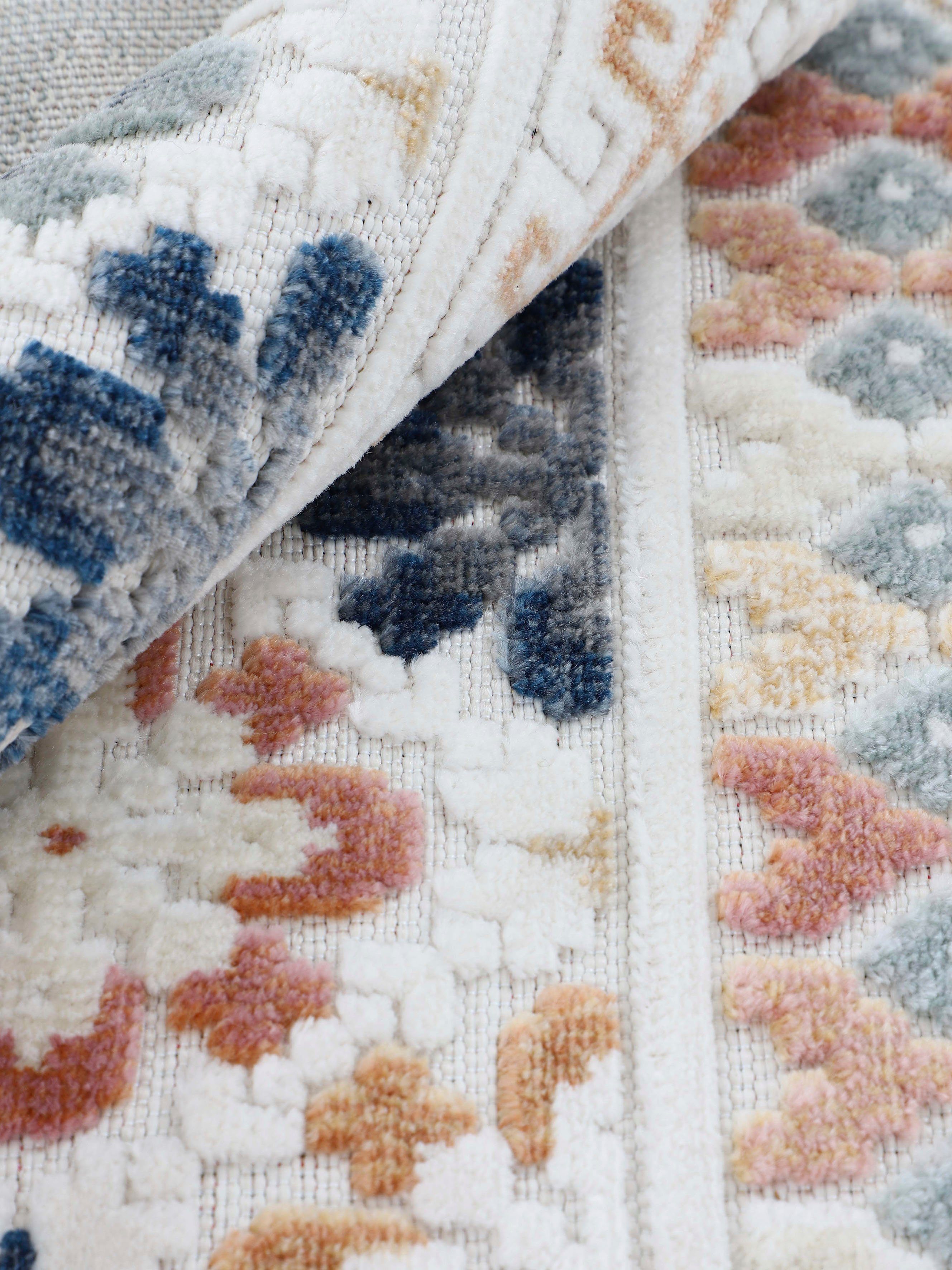 carpetfine Vloerkleed Deja 103 robust vlakweefsel, motief - florale palmbladeren, hoog-laag effect