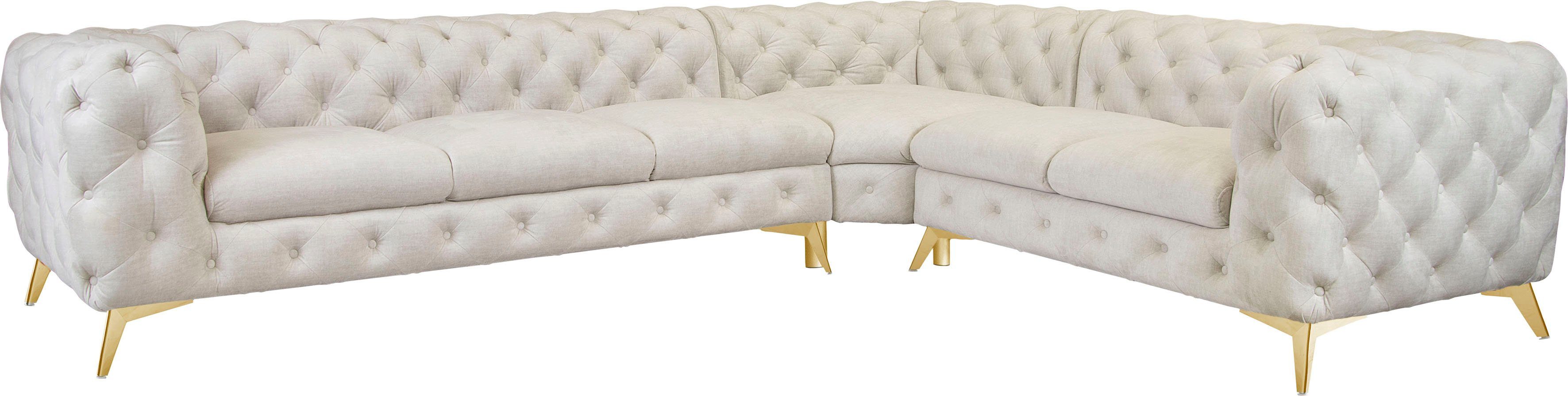 Leonique Chesterfield-bank Glynis L-vorm luxueuze capitonnage, moderne chesterfield look, kleur van de poten ter keuze