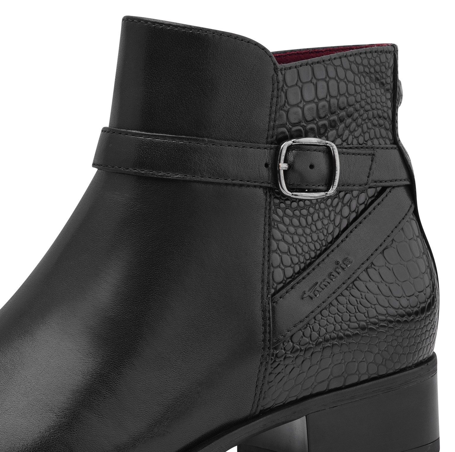 Tamaris Laarsjes blokhak, business schoen, laarzen met decoratieve gesp en logo-embossing
