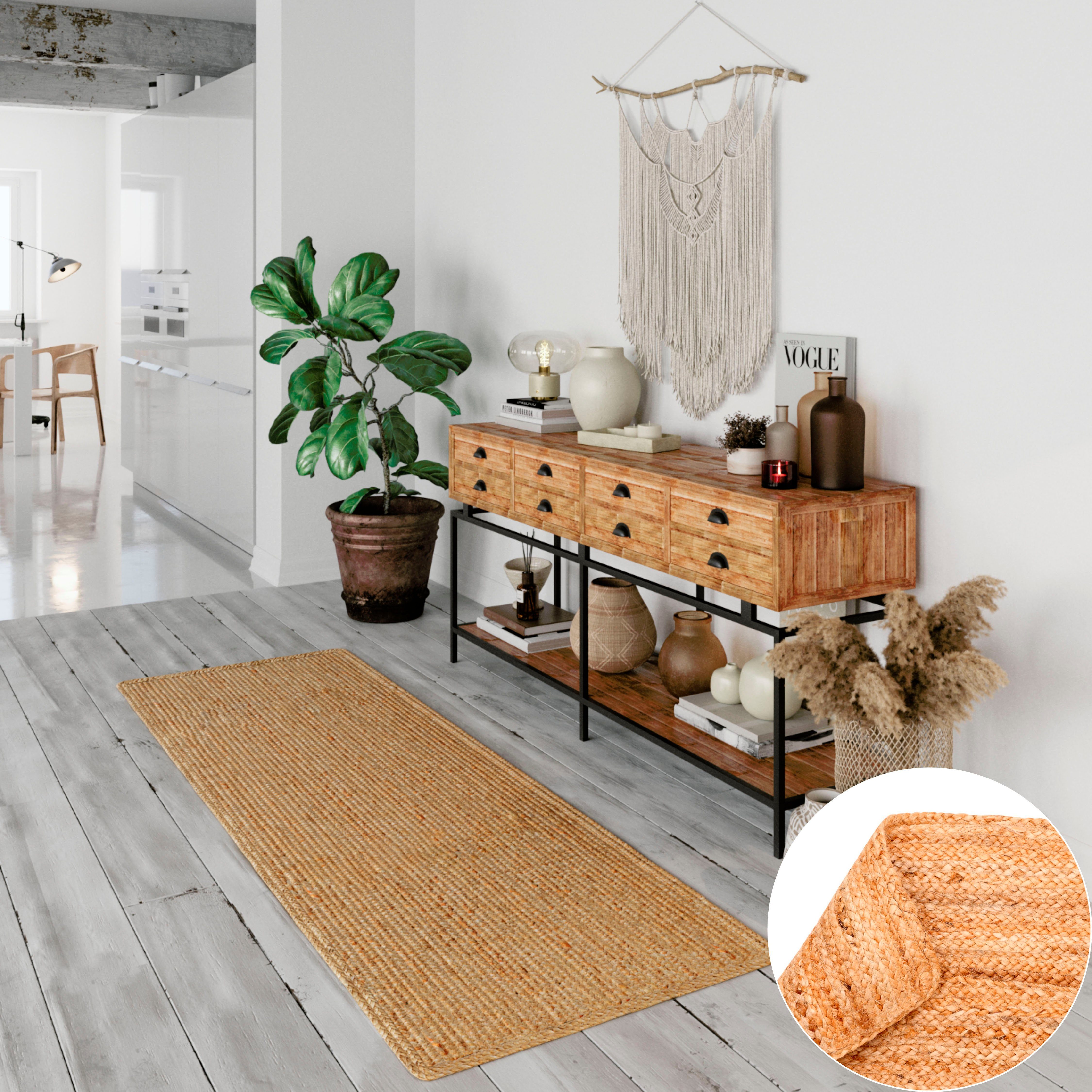 my home Vloerkleed Bjarka gemêleerd, 100% jute, handgeweven, ook als loper en in rond verkrijgbaar moderne vloerkleden maat 80 cm x 250 cm x 10 mm