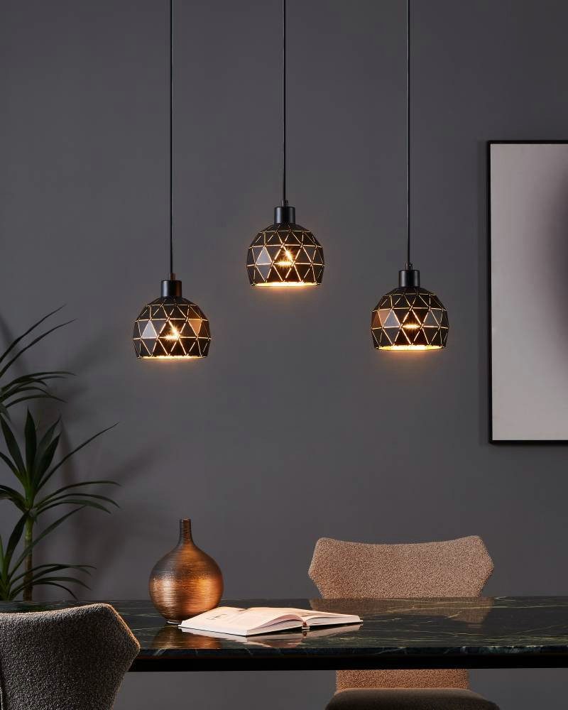 EGLO Hanglamp ROCCAFORTE Hanglamp, hanglamp van metaal in zwart en goudkleur, E14 fitting (1 stuk)