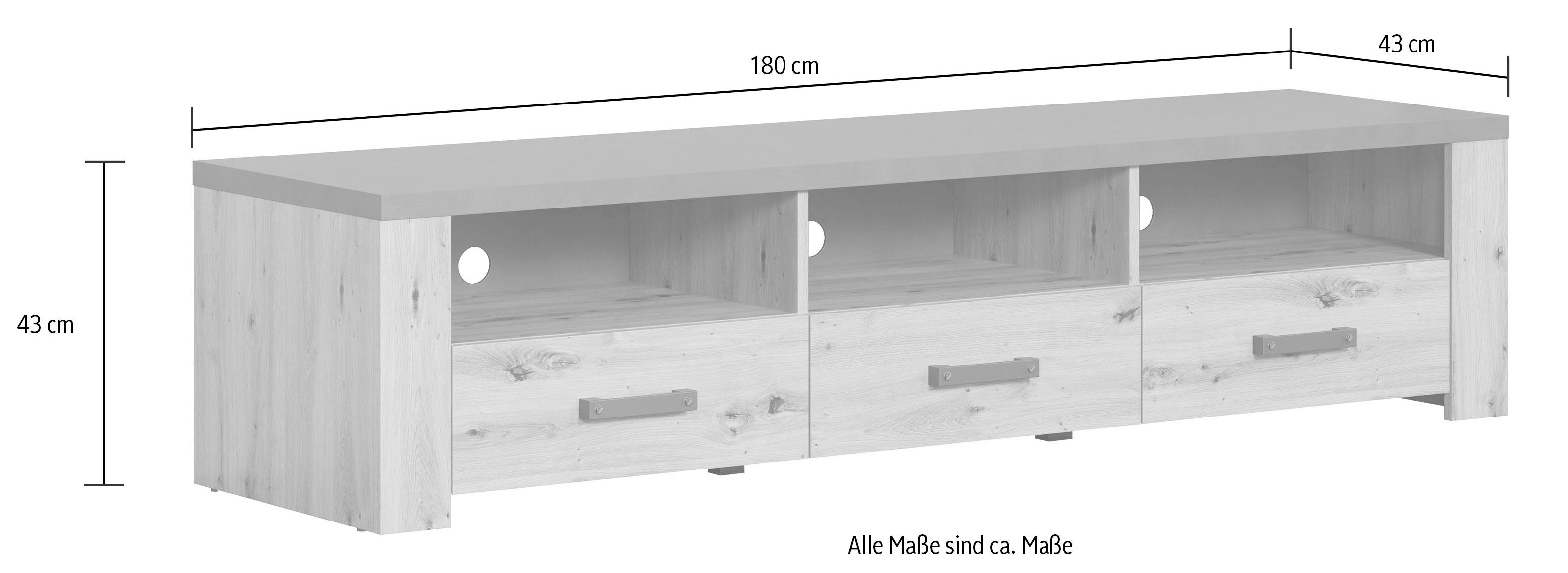 Home affaire Tv-meubel Ambres TV-tafel in matte echt houtlook, met 3 open vakken, breedte 180 cm (1 stuk)