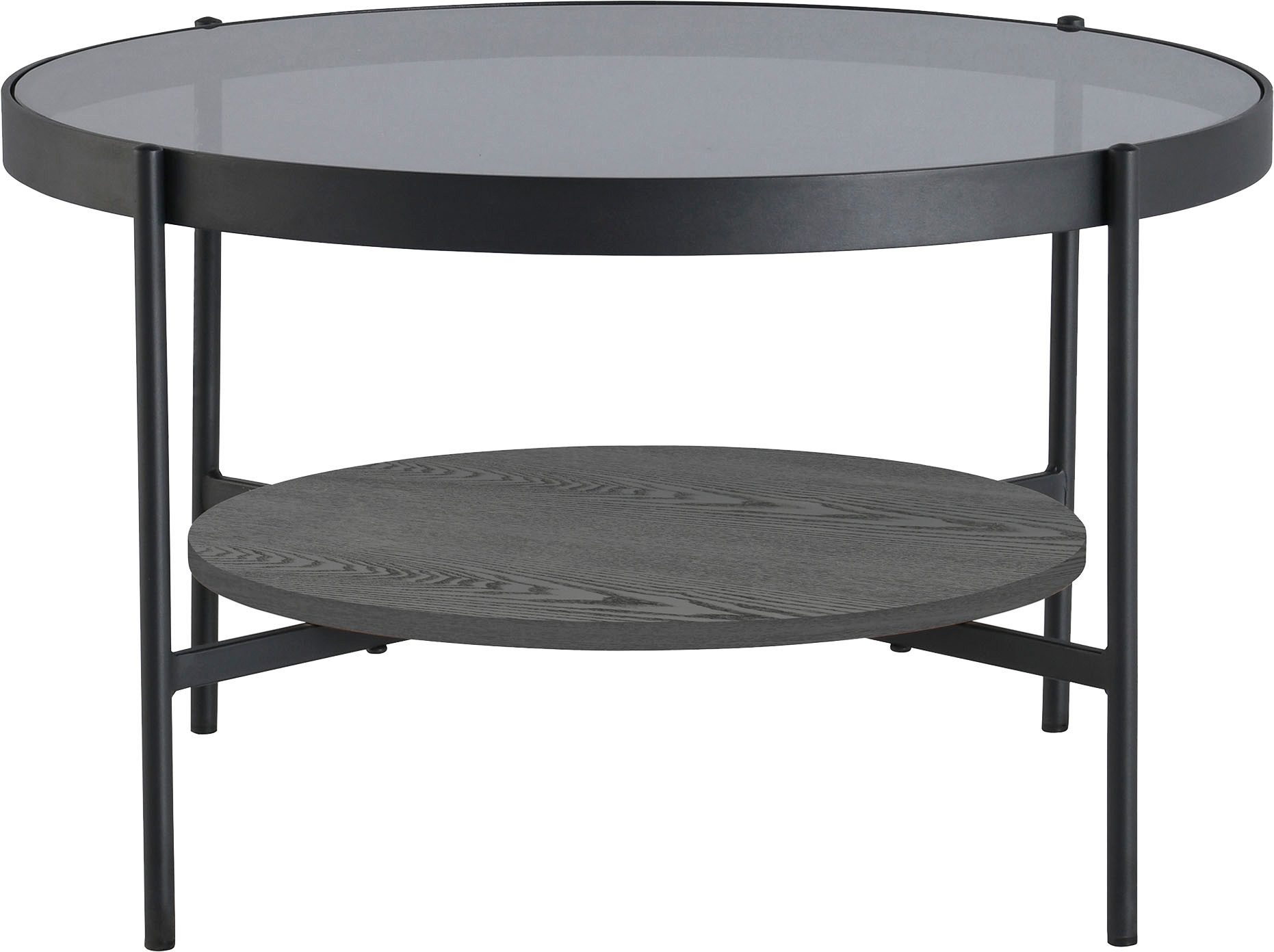 byLIVING Salontafel Ohio met rookglas, plank van echt houtfineer, rond, d 73,5 / h 42,5 cm