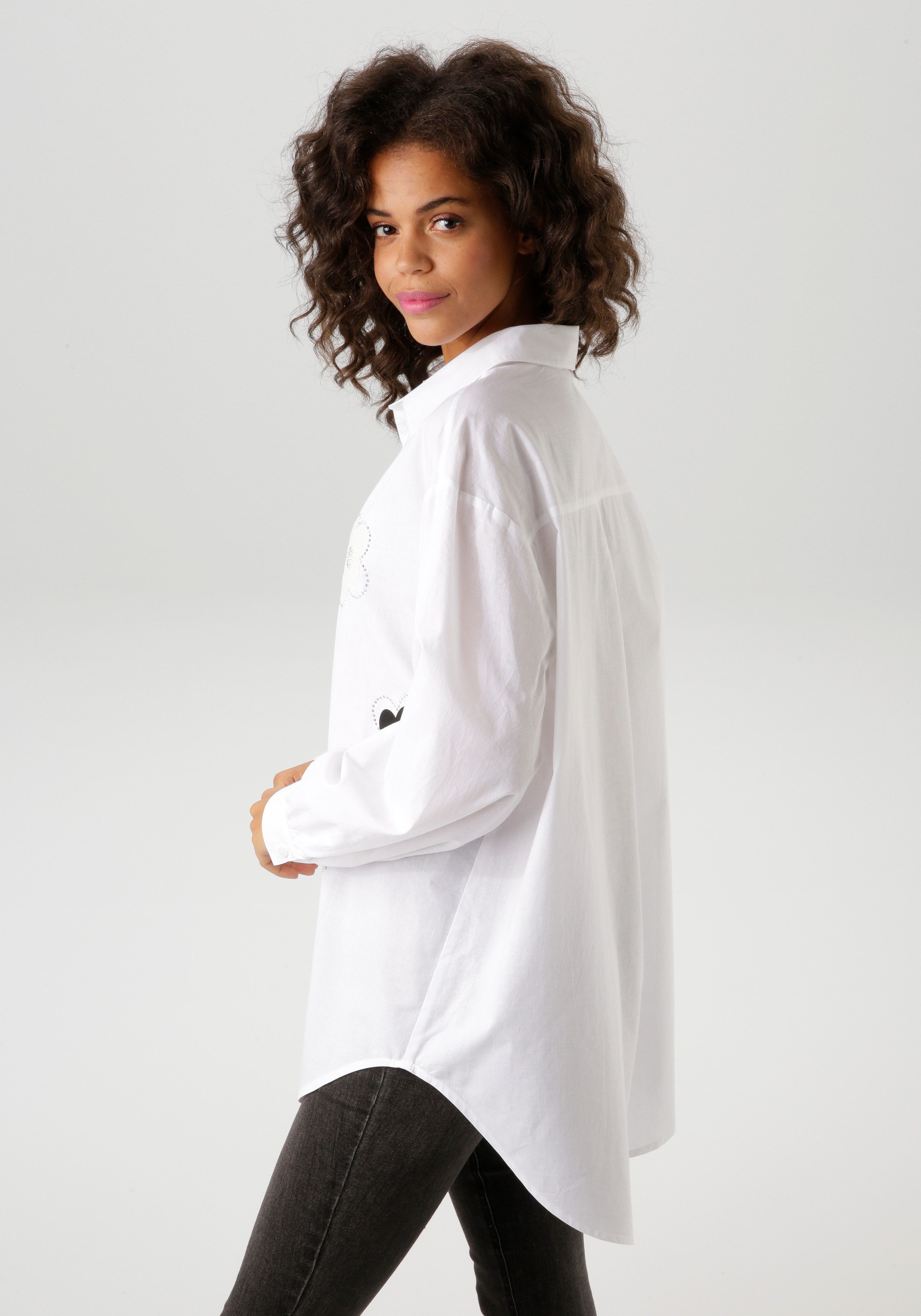 Aniston CASUAL Overhemdblouse met glinstersteentjes versierde bloemen-applicaties - nieuwe collectie