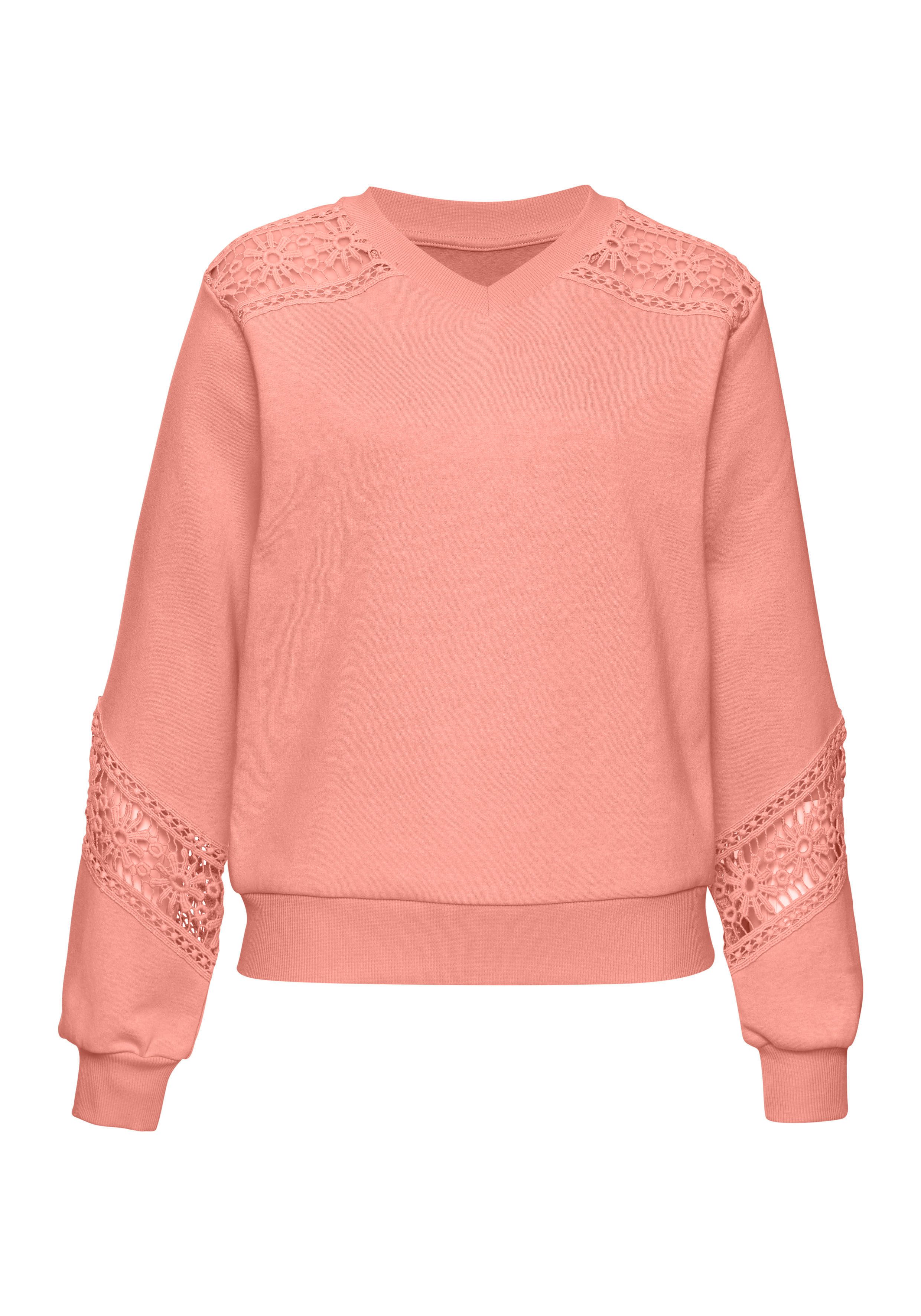 Vivance Sweatshirt met kanten inzetstukken op schouder en mouw
