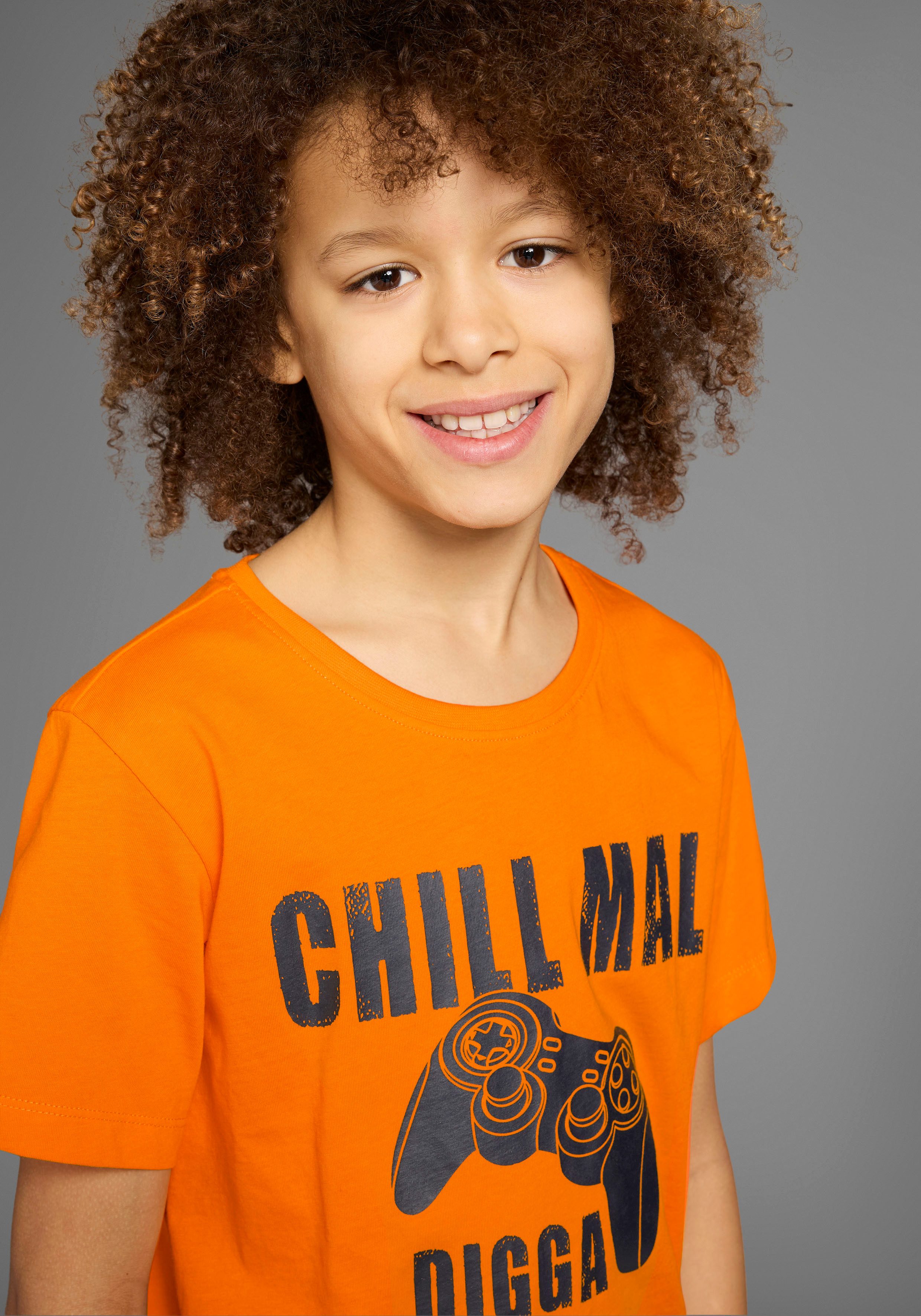 KIDSWORLD T-shirt Met spreuk: CHILL MAL Korte mouwen, basic stijl, met coole teksten, ronde hals