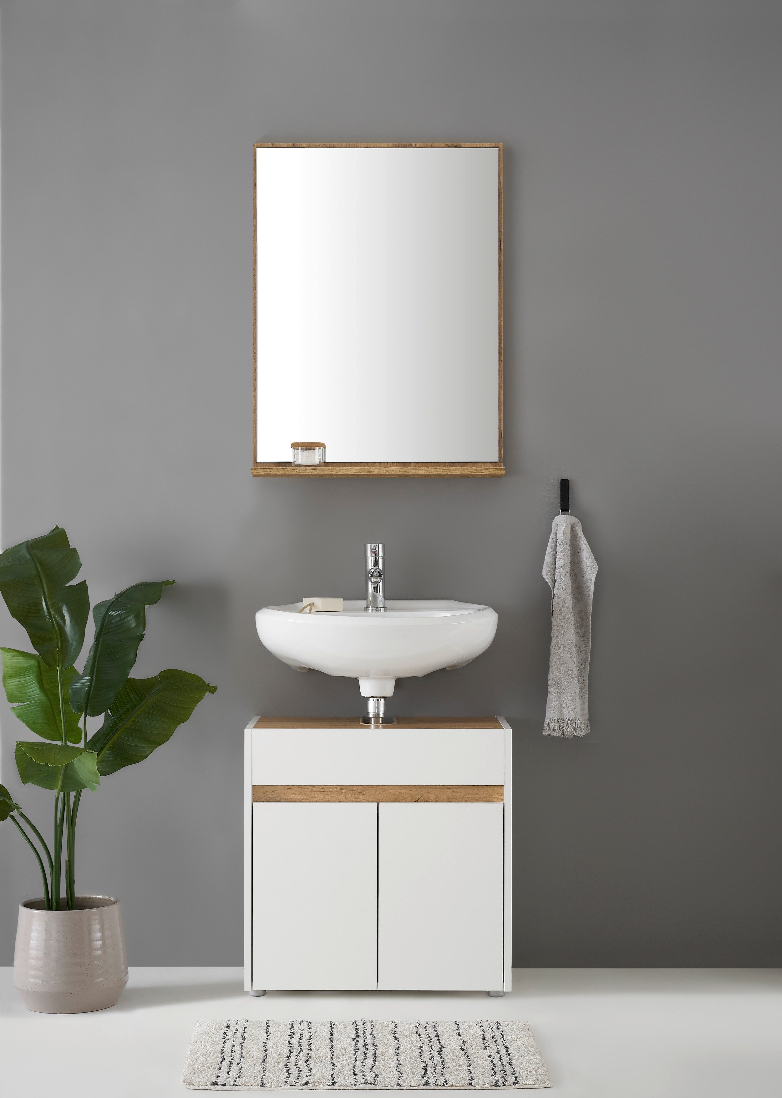 INOSIGN Badmeubelset CITY/ GIRON, badkamer in tijdloos ontwerp, 2-delige badkamer Onderkast en spiegel, in twee kleuren beschikbaar, veel opbergruimte
