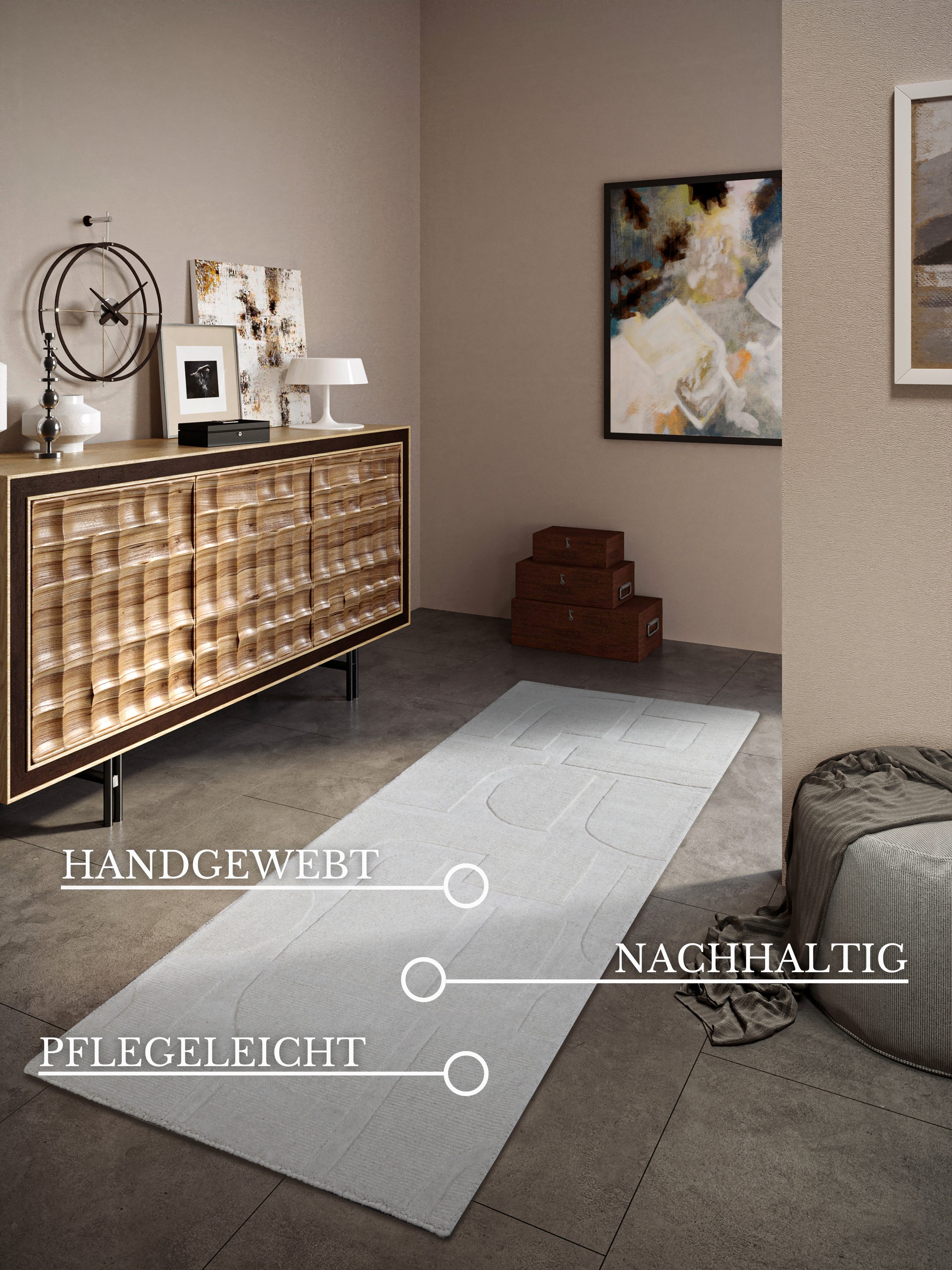 Villeroy & Boch Wollen kleed Alexis Handgeweven, wol, natuur, woonkamer, geometrie, boho, design