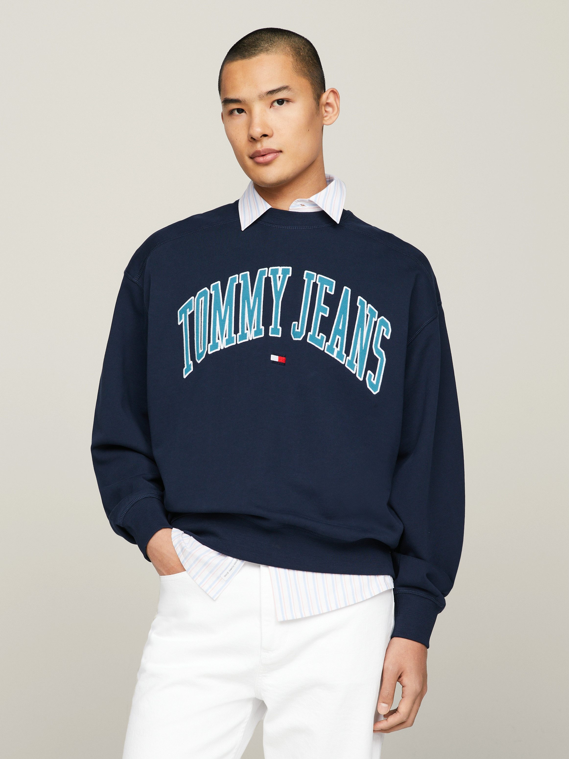 TOMMY JEANS Sweatshirt TJM BOXY POP VARSITY CREW heren sweaters maat XL blauw