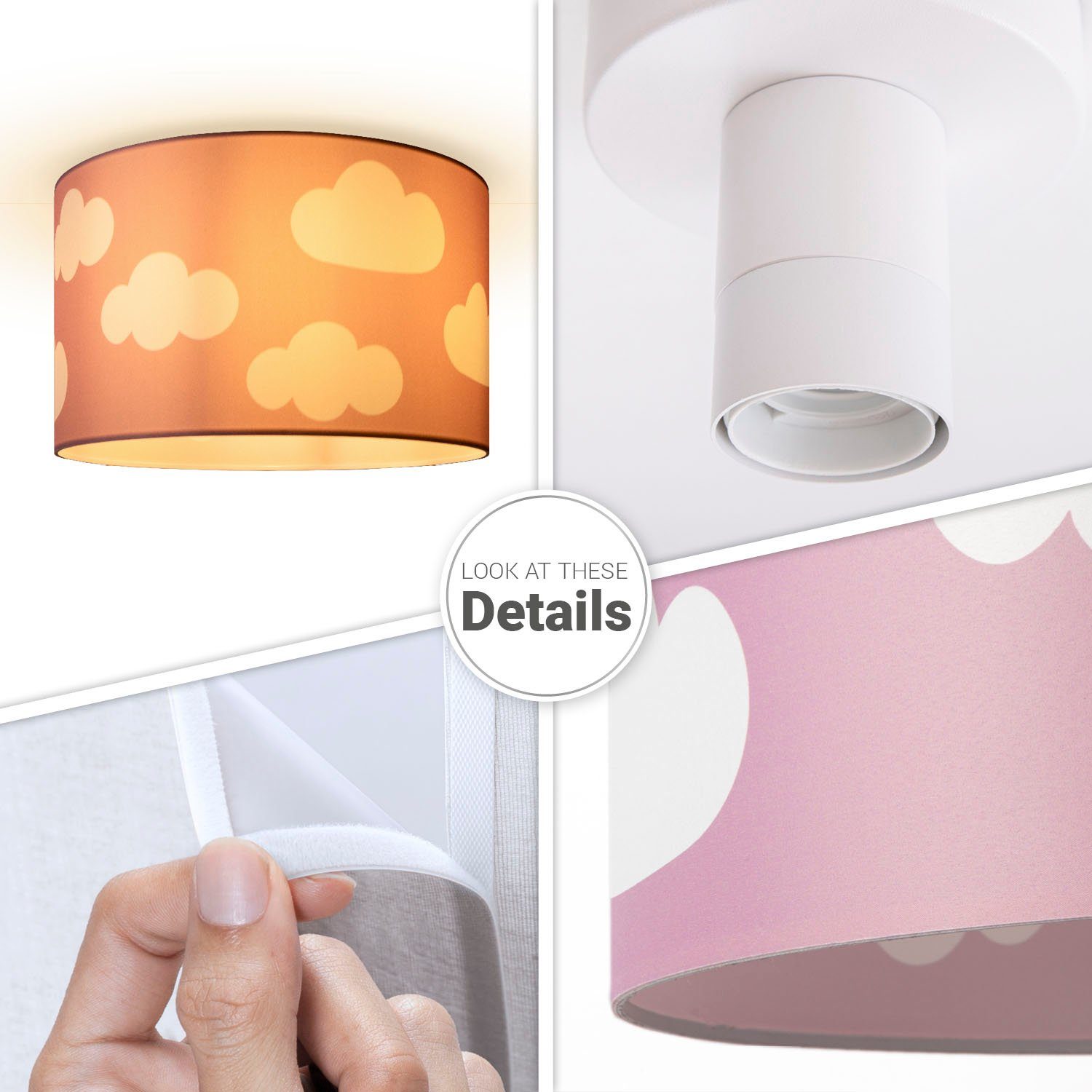 Paco Home Plafondlamp Hugo Cosmo Plafondlamp kinderkamer kinderlamp wolk stofscherm rond E27
