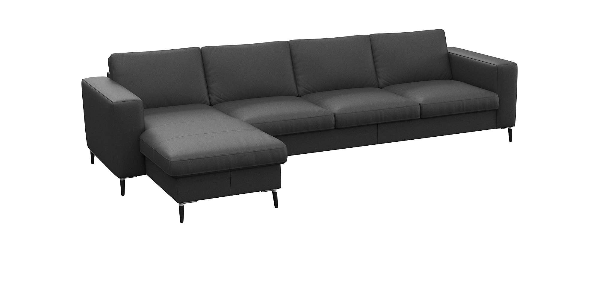 FLEXLUX Hoekbank Fiore, L-vorm brede armleuningen, koudschuim, poten aluminium + zwart