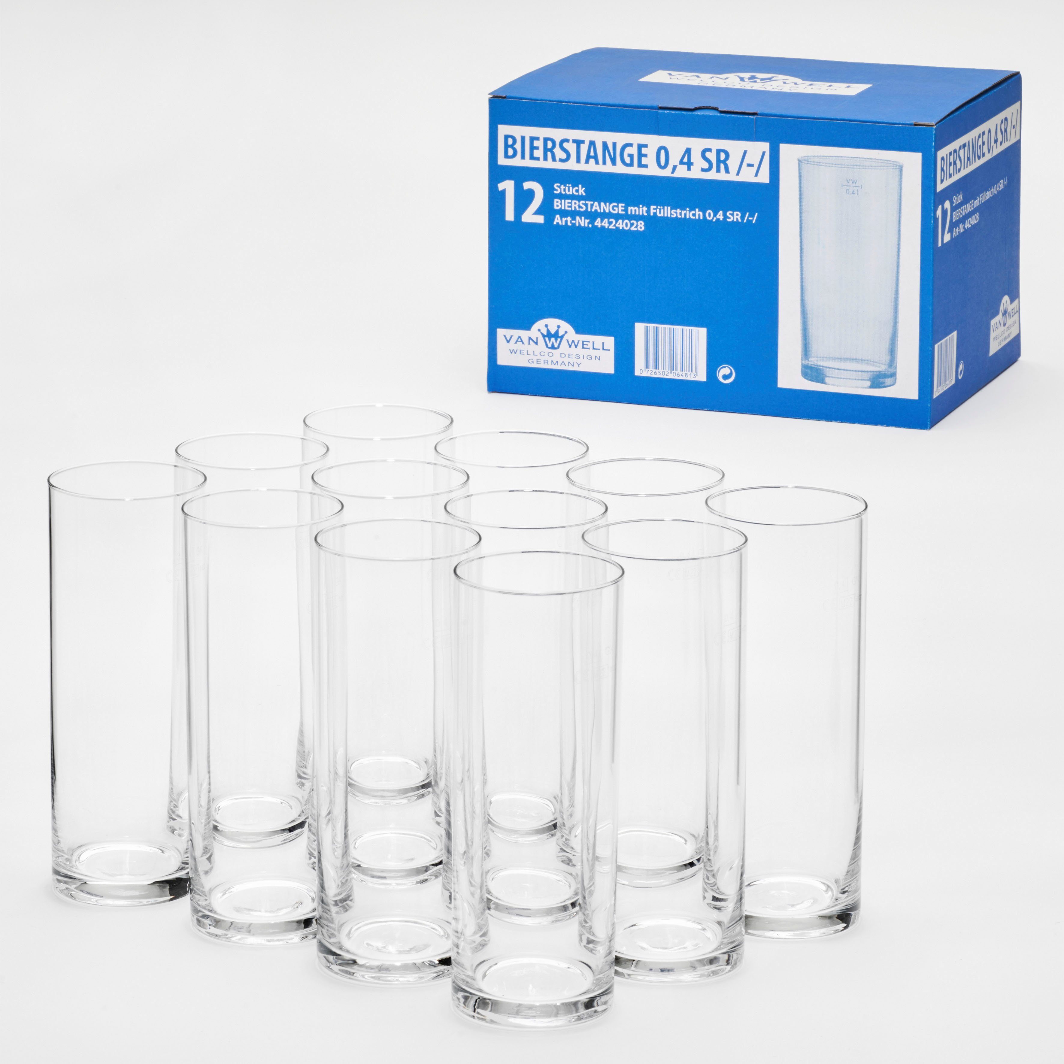 van Well Bierglas Bierstaaf 0,4 l, gekalibreerd, vaatwasmachinebestendig, horeca kwaliteit, 12-delig. (set, 12-delig)