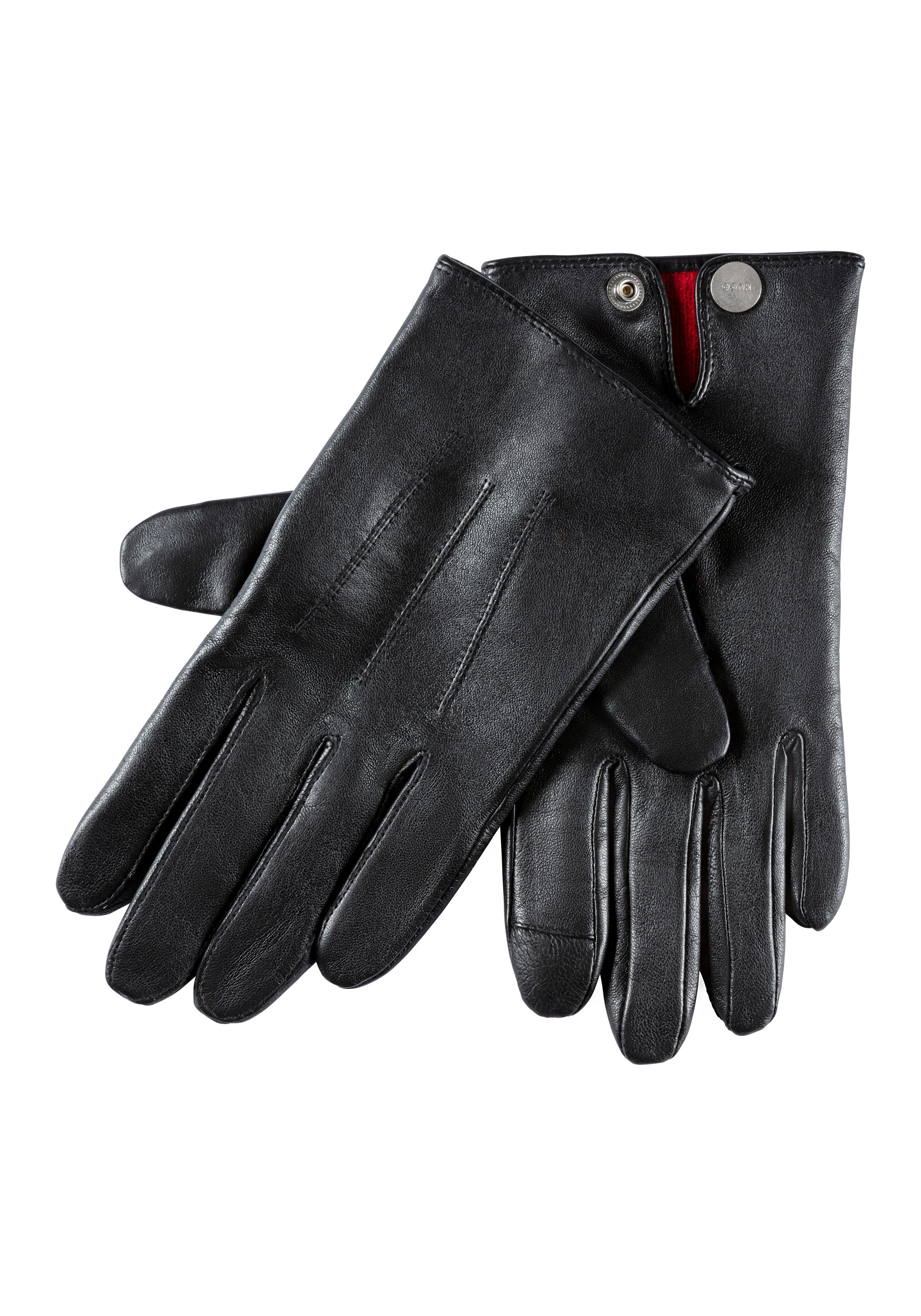 HUGO Leren handschoenen JAAN met logo op de knop