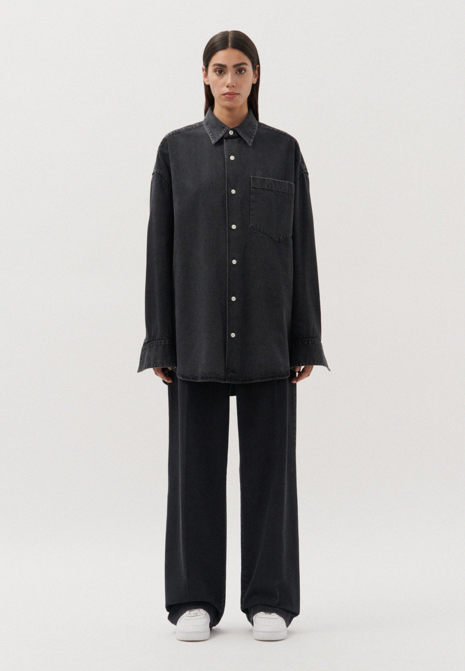 studio seidensticker Jeans overhemd Studio Oversized langarm kentkraag effen