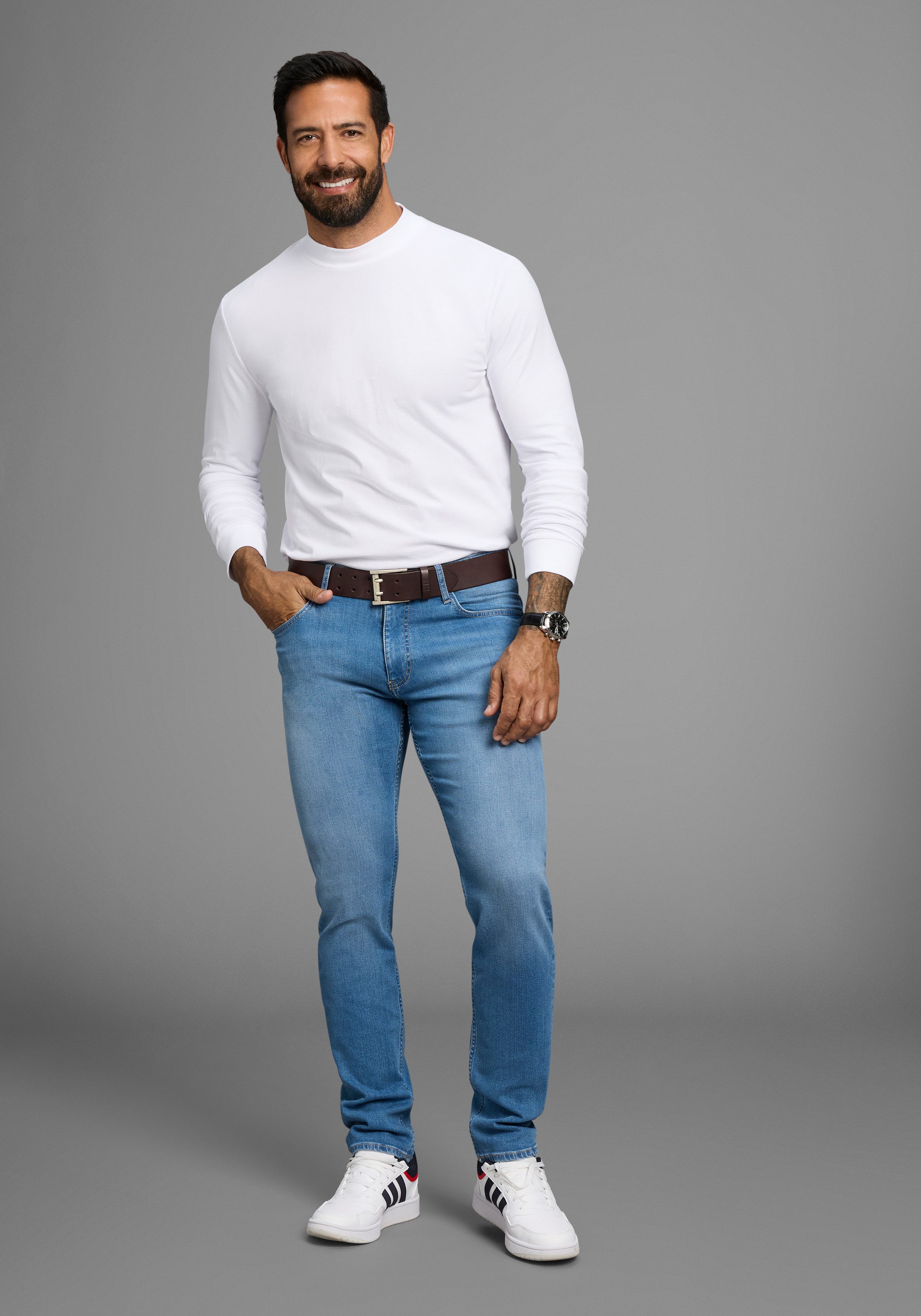 H.I.S Straight jeans NEW DALE rechte broek, met used-effecten, lage taille