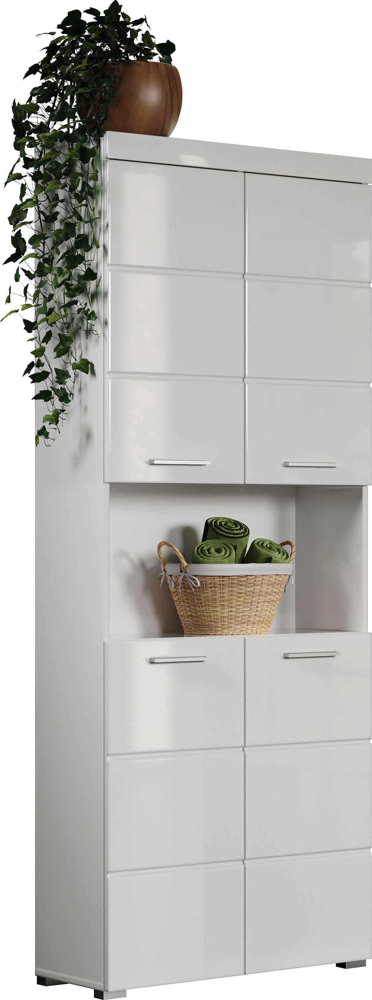 INOSIGN Hoge kast Avena, badkamerkast, keukenkast Badkamer hoge kast met open vak, 4 deuren en 4 planken