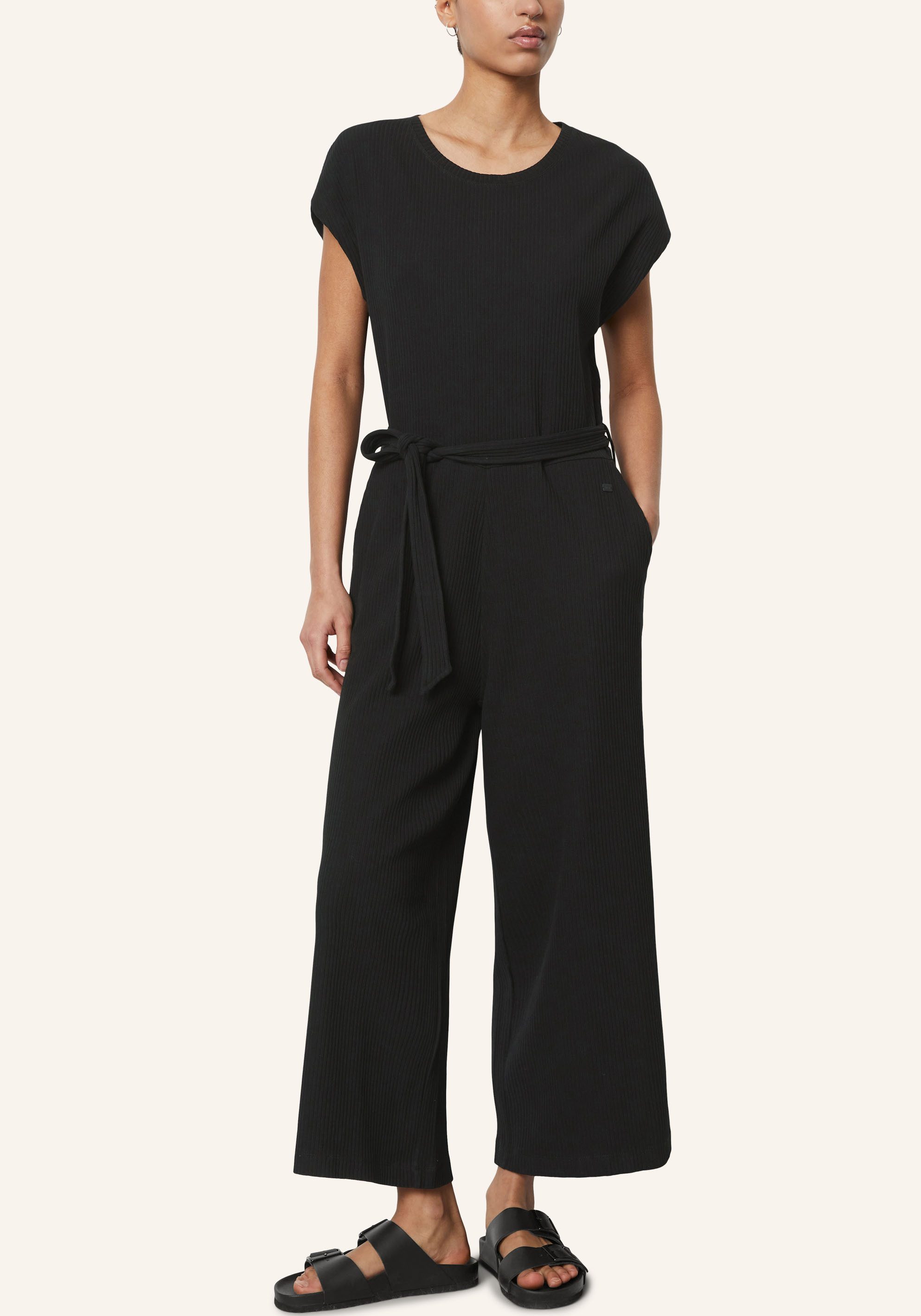 Marc O'Polo DENIM Jumpsuit Regular overall van rib jersey, wijde, licht verkorte broek