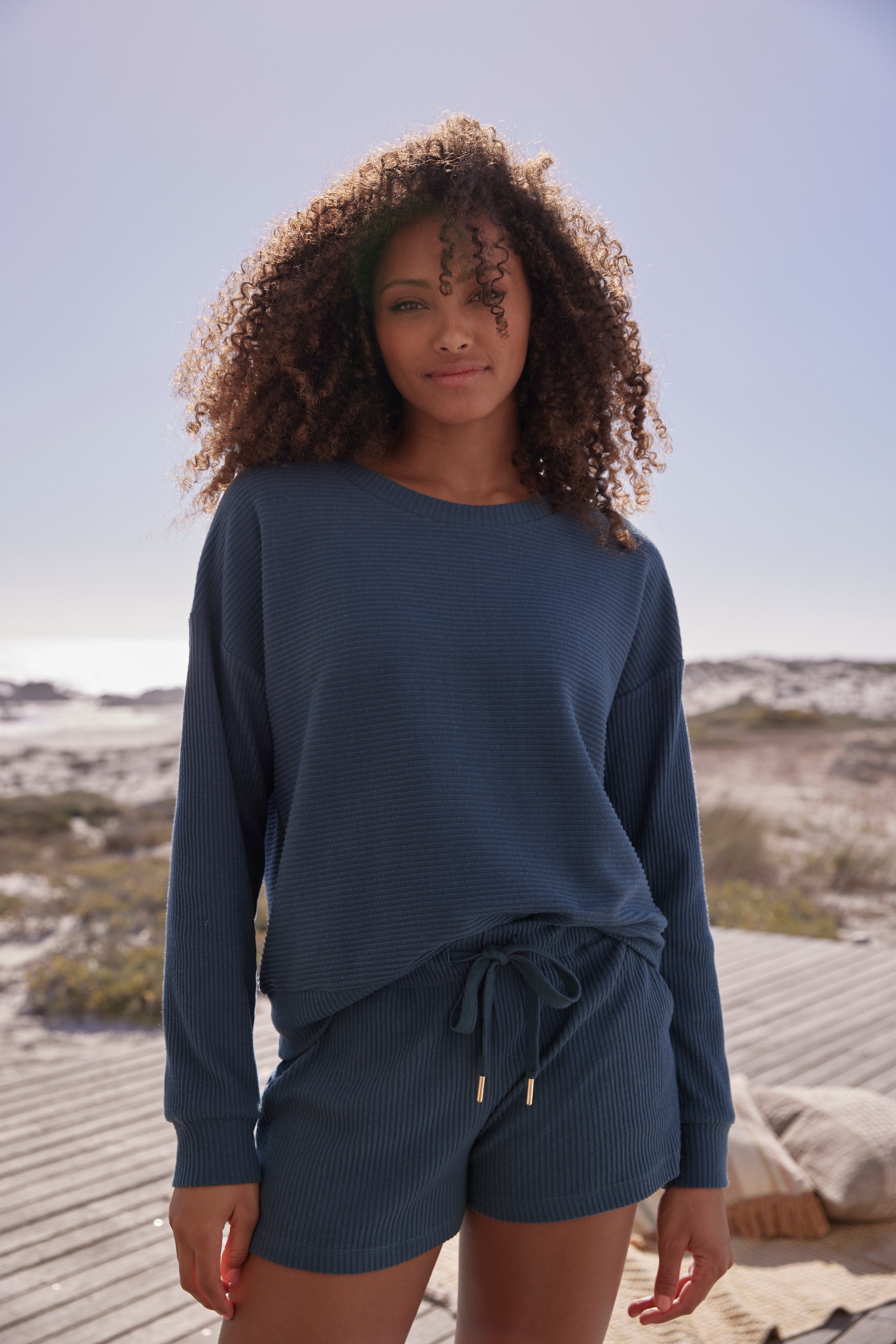 s.Oliver RED LABEL Beachwear Sweatshirt van ribkwaliteit met overhangende schouders, loungewear