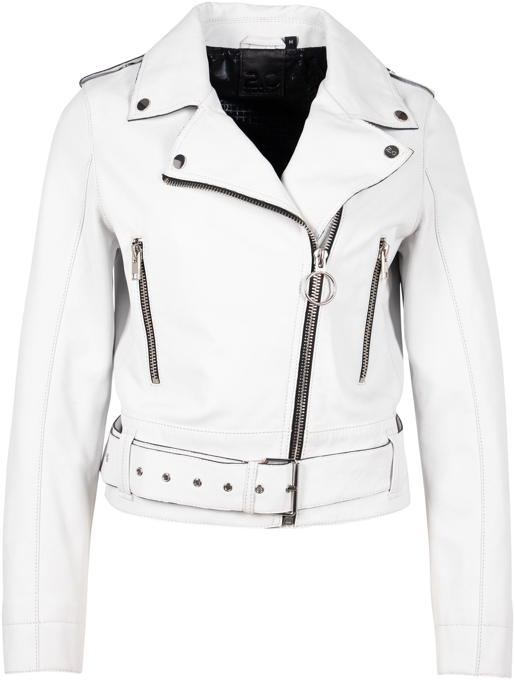 Mauritius Leren jack G2WCelin SF met asymmetrische rits, riem, ritssluiting details