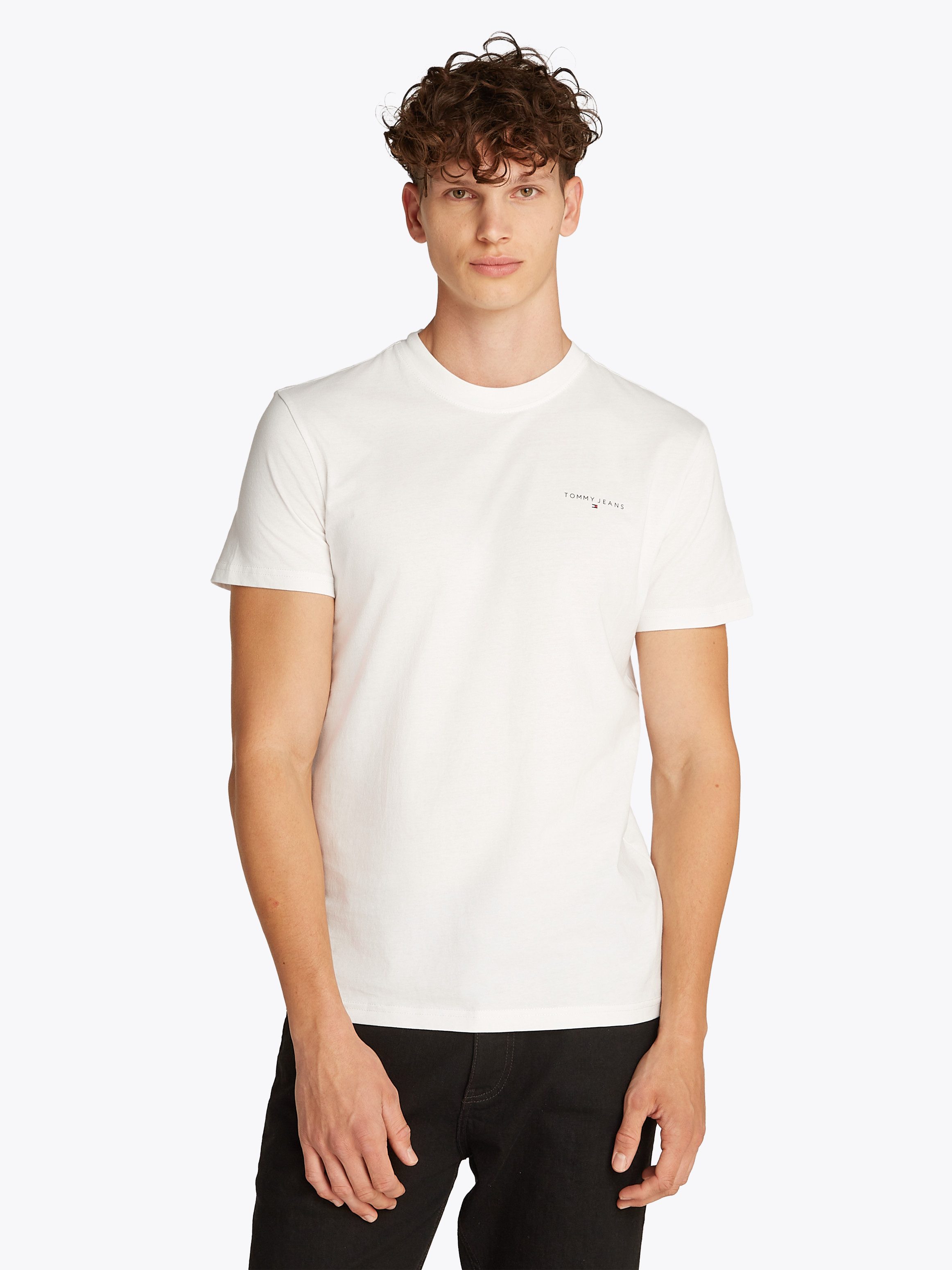 Tommy Jeans Plus Shirt met ronde hals TJM SLIM LINEAR CHEST SS TEE EXT heren ronde hals maat XXXL wit