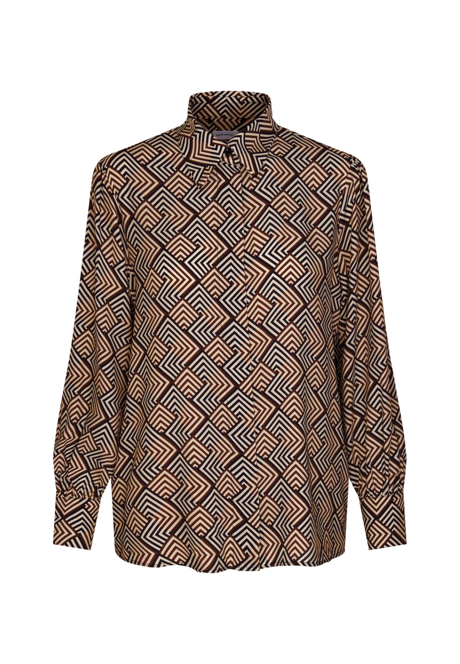 seidensticker Overhemdblouse Zwarte roos Lange mouwen kraag geometrische motieven