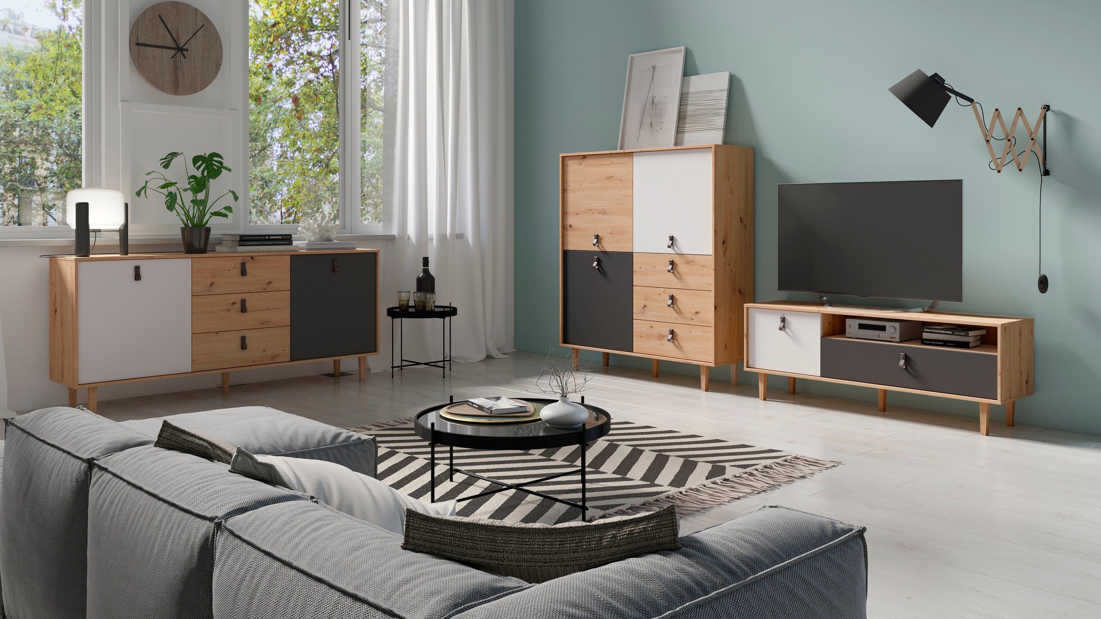 Homexperts Dressoir BRISTOL , breedte 120 cm of 180 cm, met massieve eiken poten