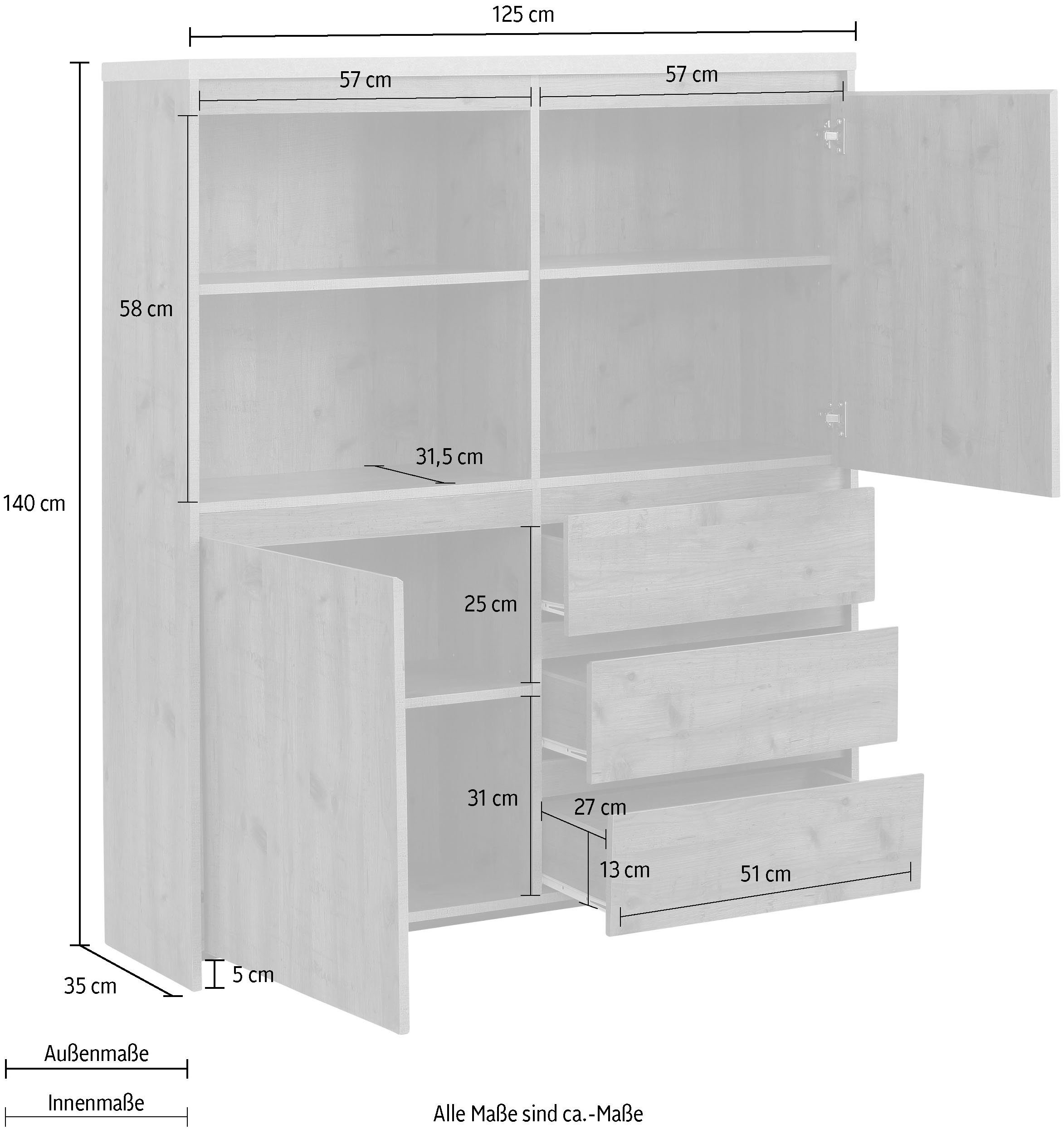 Home affaire Highboard Maribo Opbergkast in moderne landelijke stijl, breedte 125 cm