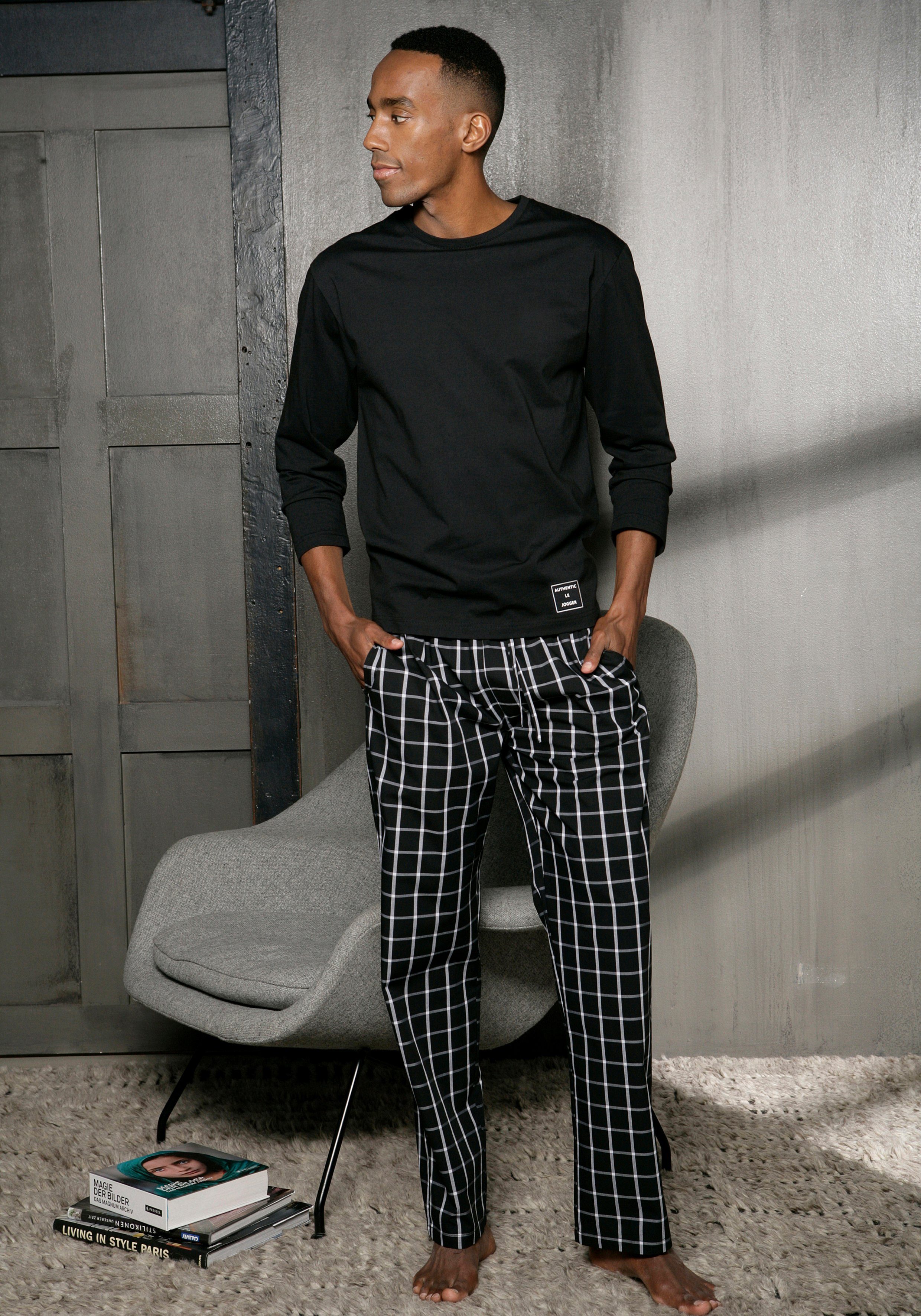 AUTHENTIC LE JOGGER Pyjama Pyjama met geruite geweven broek (2-delig, 1 stuk)