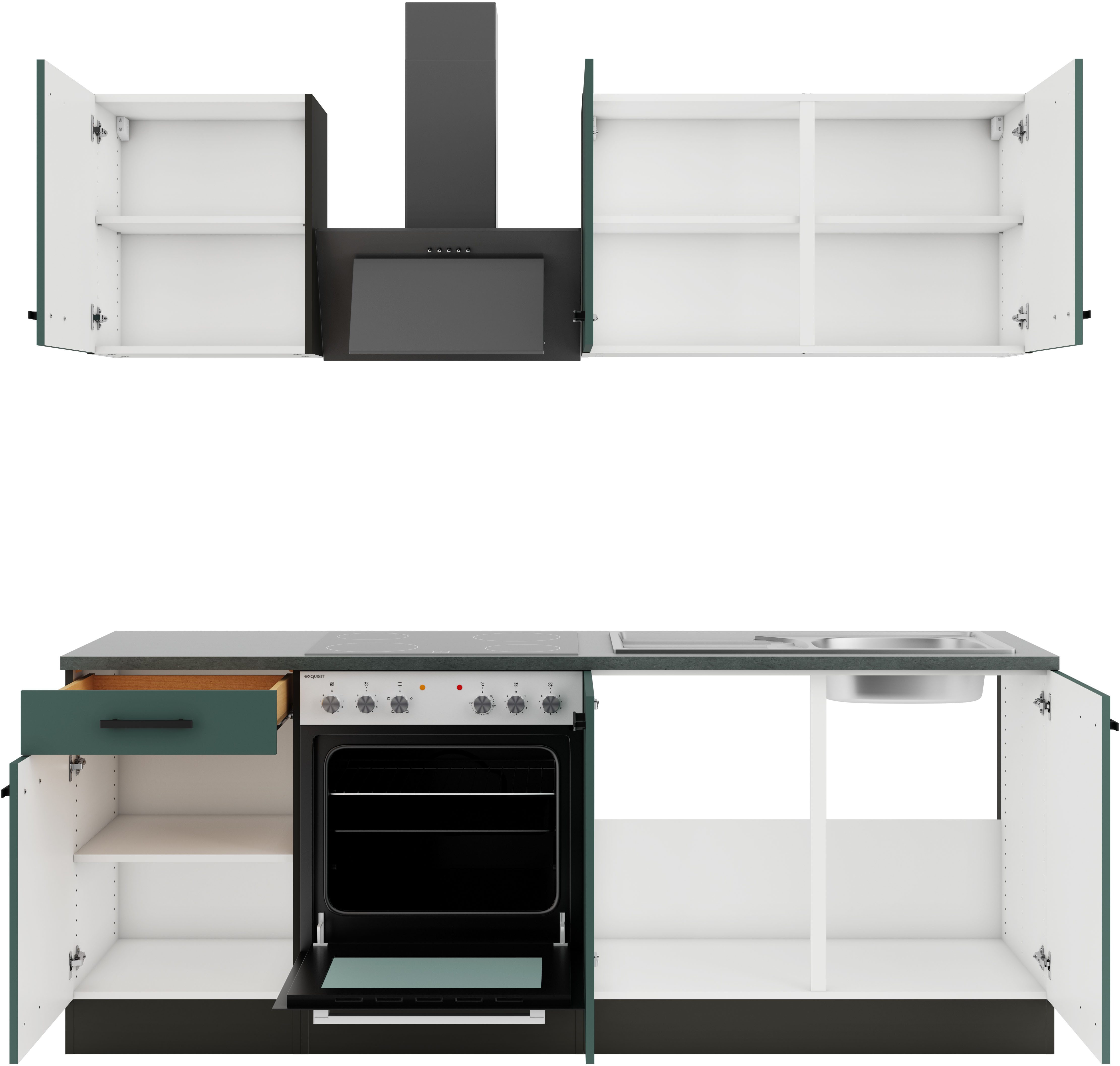 OPTIFIT Keukenblok Palma Breedte 210 cm, optioneel met elektrische apparaten, spiegelbeeld op te stellen