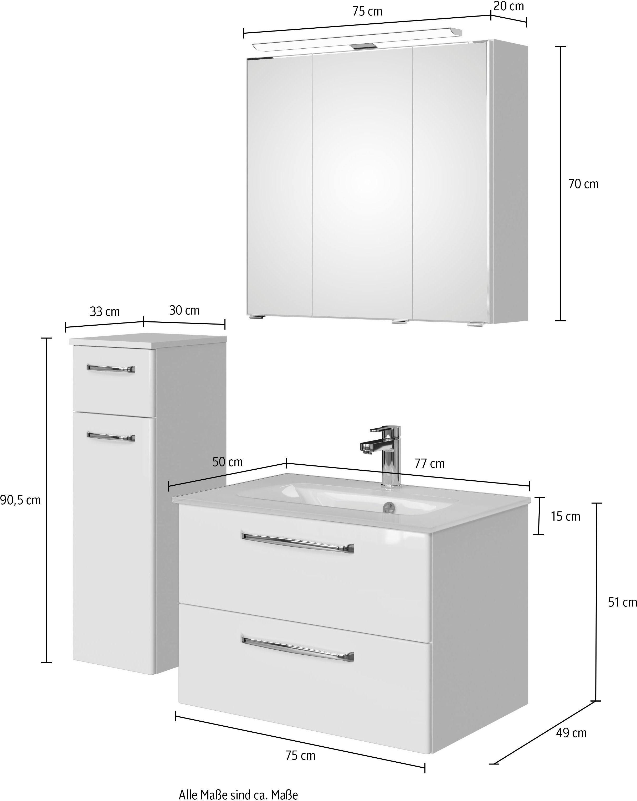 Saphir Badmeubelset Trentino 3-delig glas wasbak met LED spiegelkast (4 stuks)