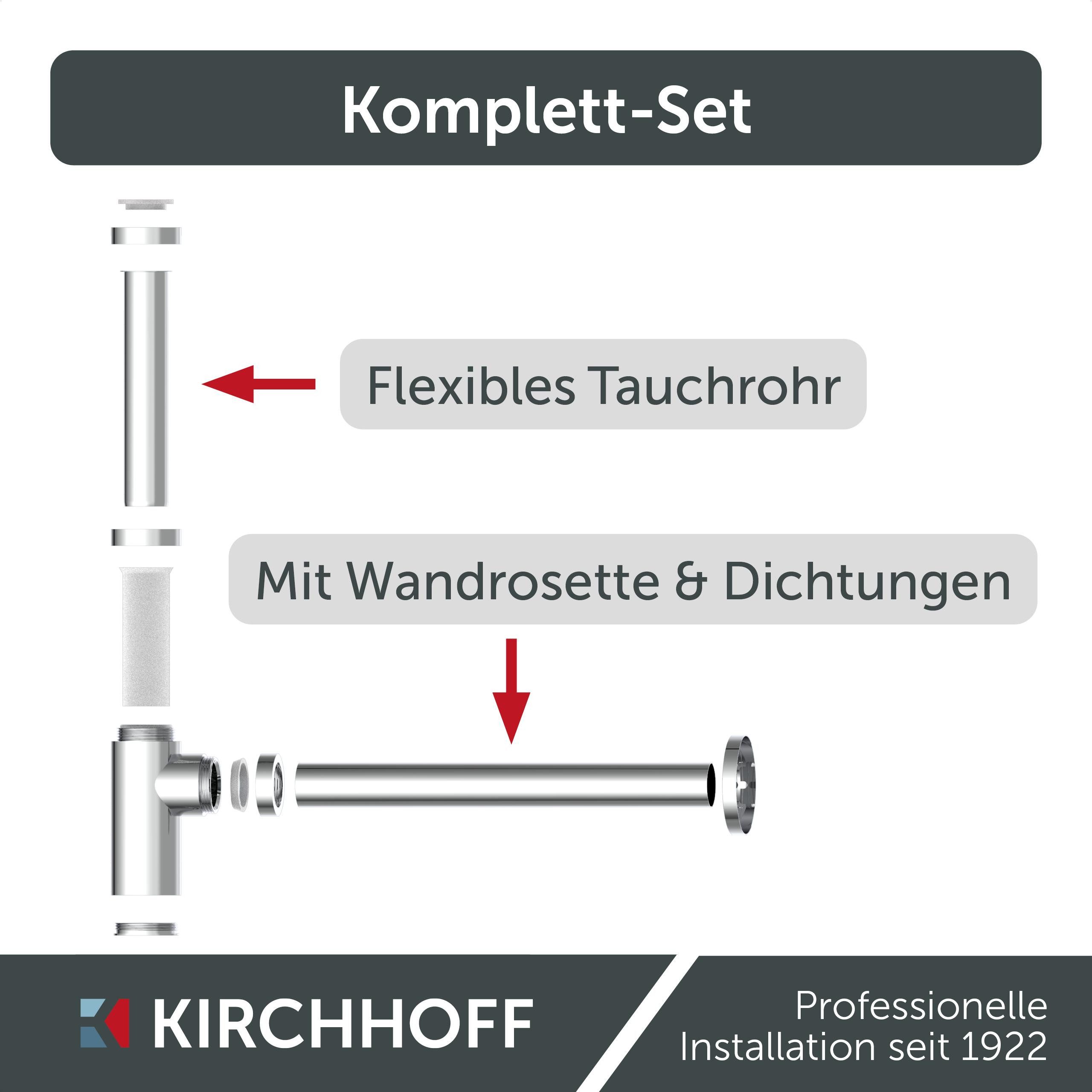 Kirchhoff Sifon Design flesafvoer inclusief reinigingsopening Buisvormige geurafsluiter voor wastafels/wasbakken