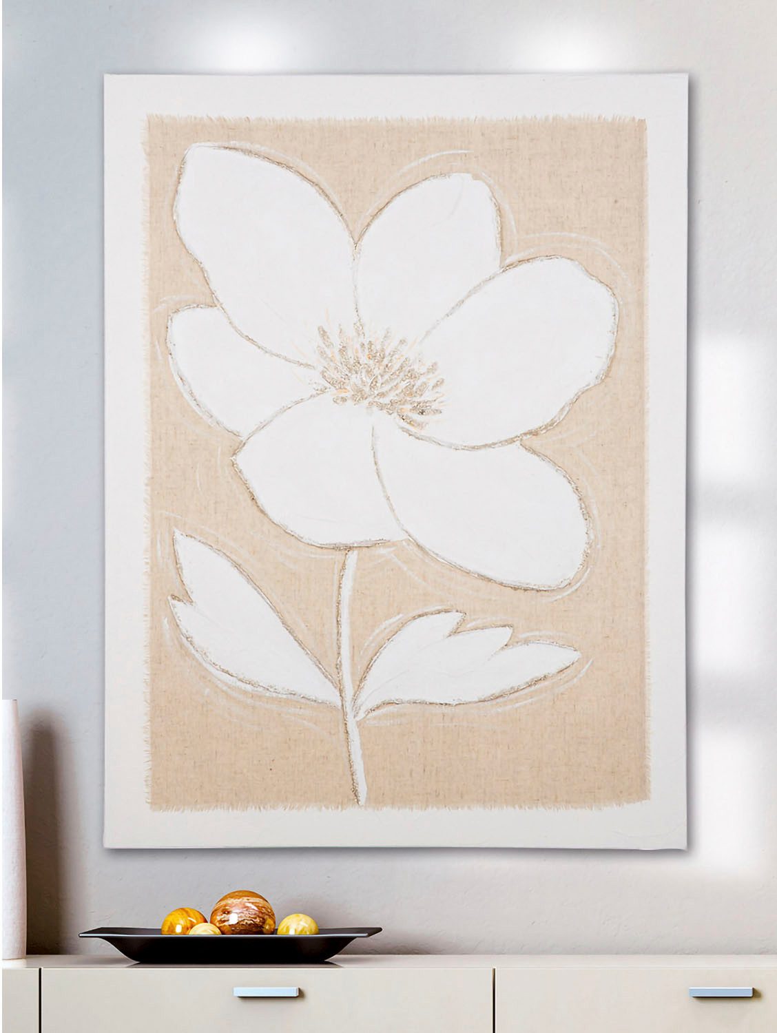 GILDE Artprint op linnen Afbeelding "Bloem op doek" (1 stuk) foto schilderijen beige