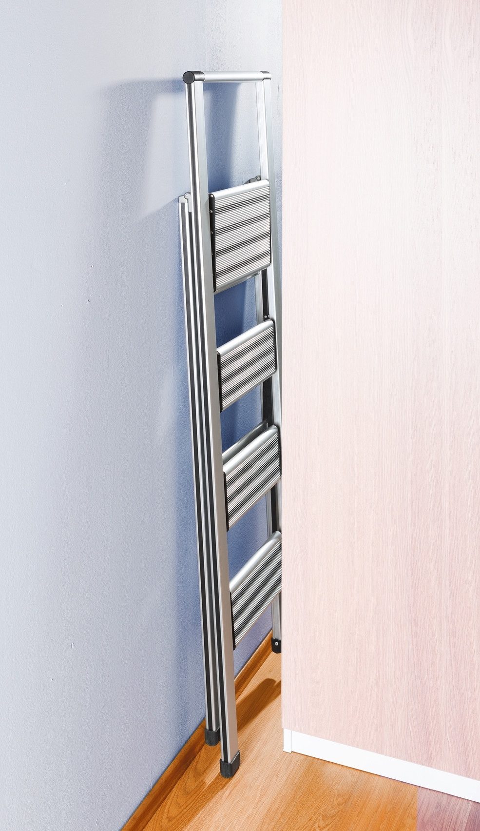 WENKO Huishoudtrapje Model Alu-Design 4-voudig, aluminium, xxl-treden, plat inklapbaar